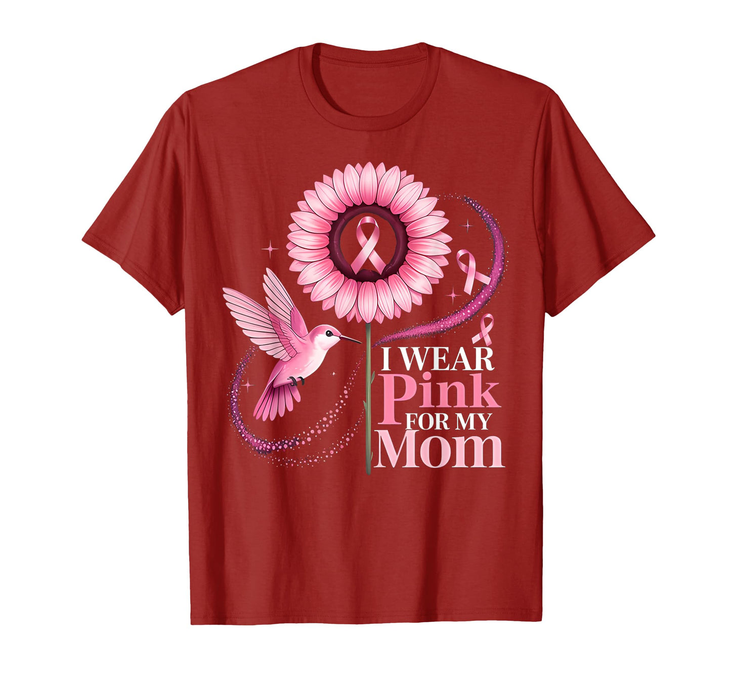 I Wear Pink for My Mom Sunflower Hummingbird Breast Cancer T-Shirt