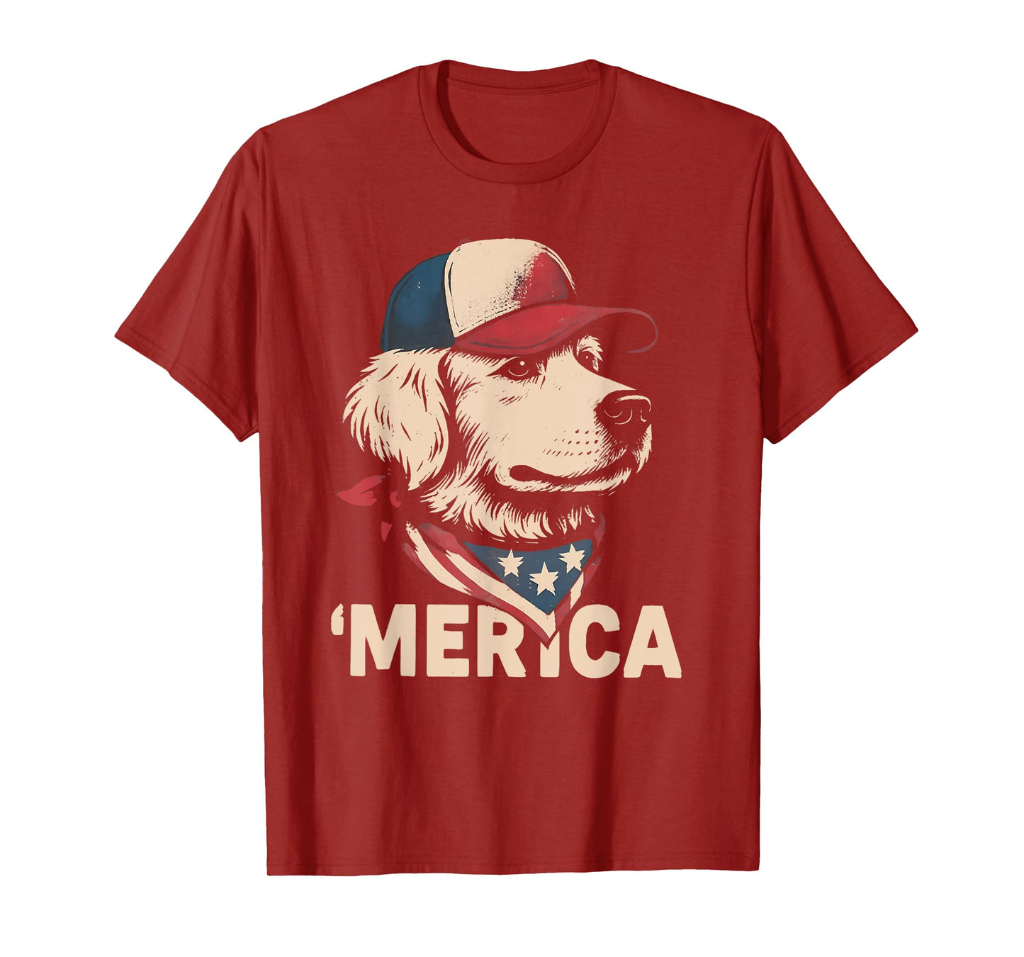 Retro Merica Funny Patriotic Dog Golden Retriever Funny T-Shirt