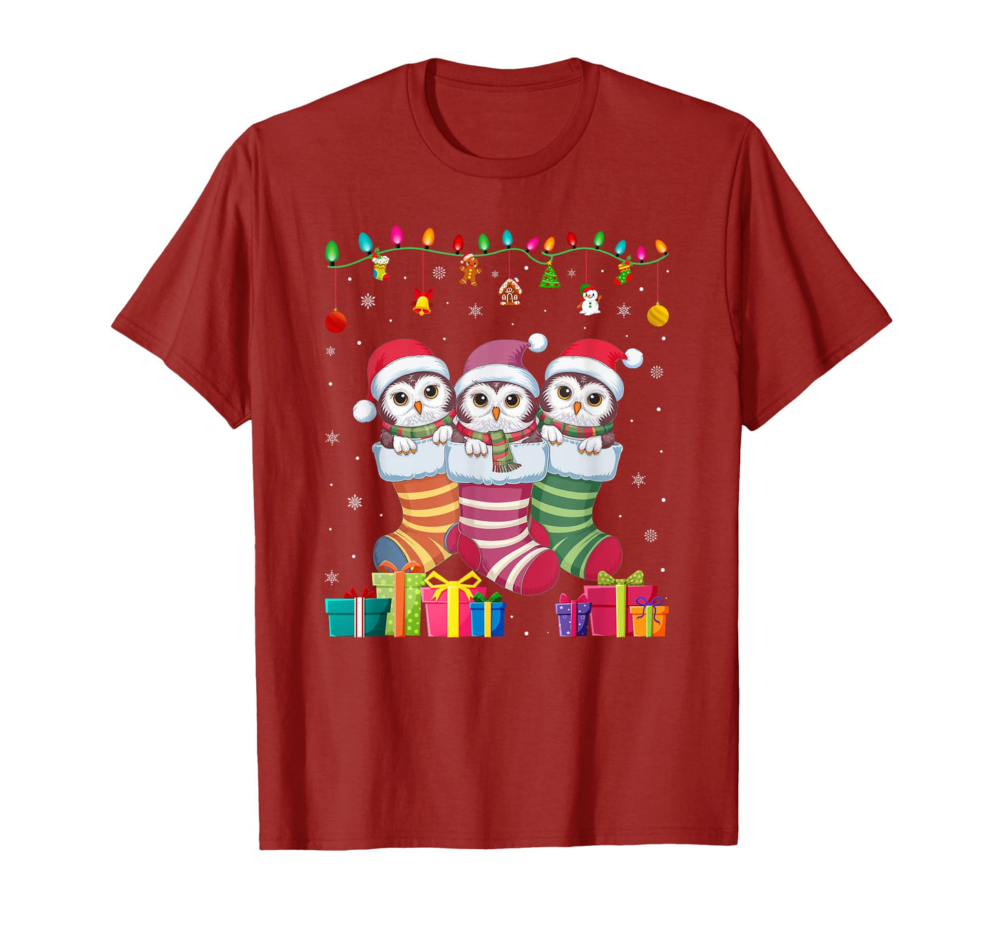 Three Snowy Owl in Sock Funny Boys Girls Kids Christmas T-Shirt