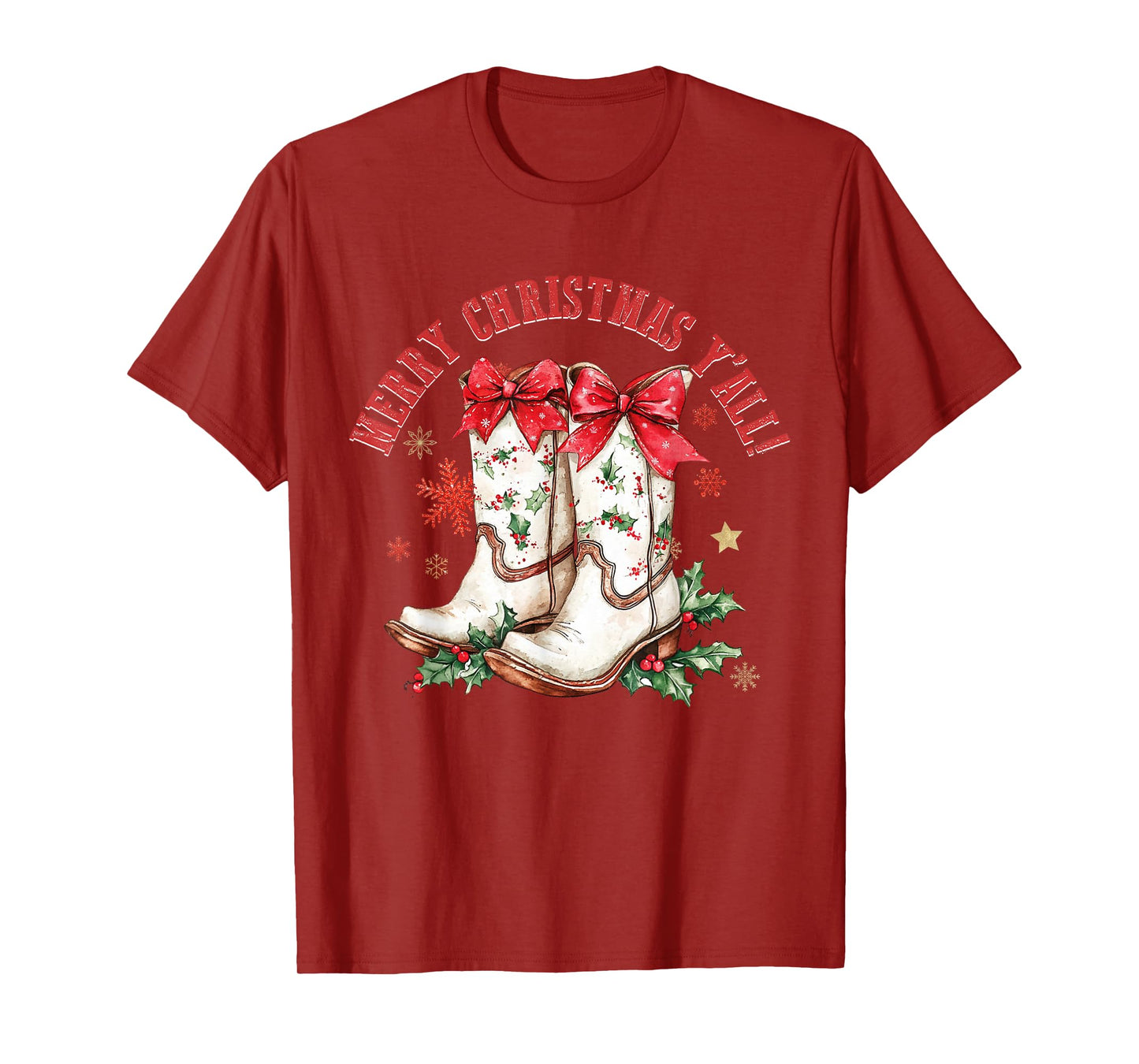 Merry Christmas Y'all Howdy Christmas Boots Cowgirl Coquette T-Shirt