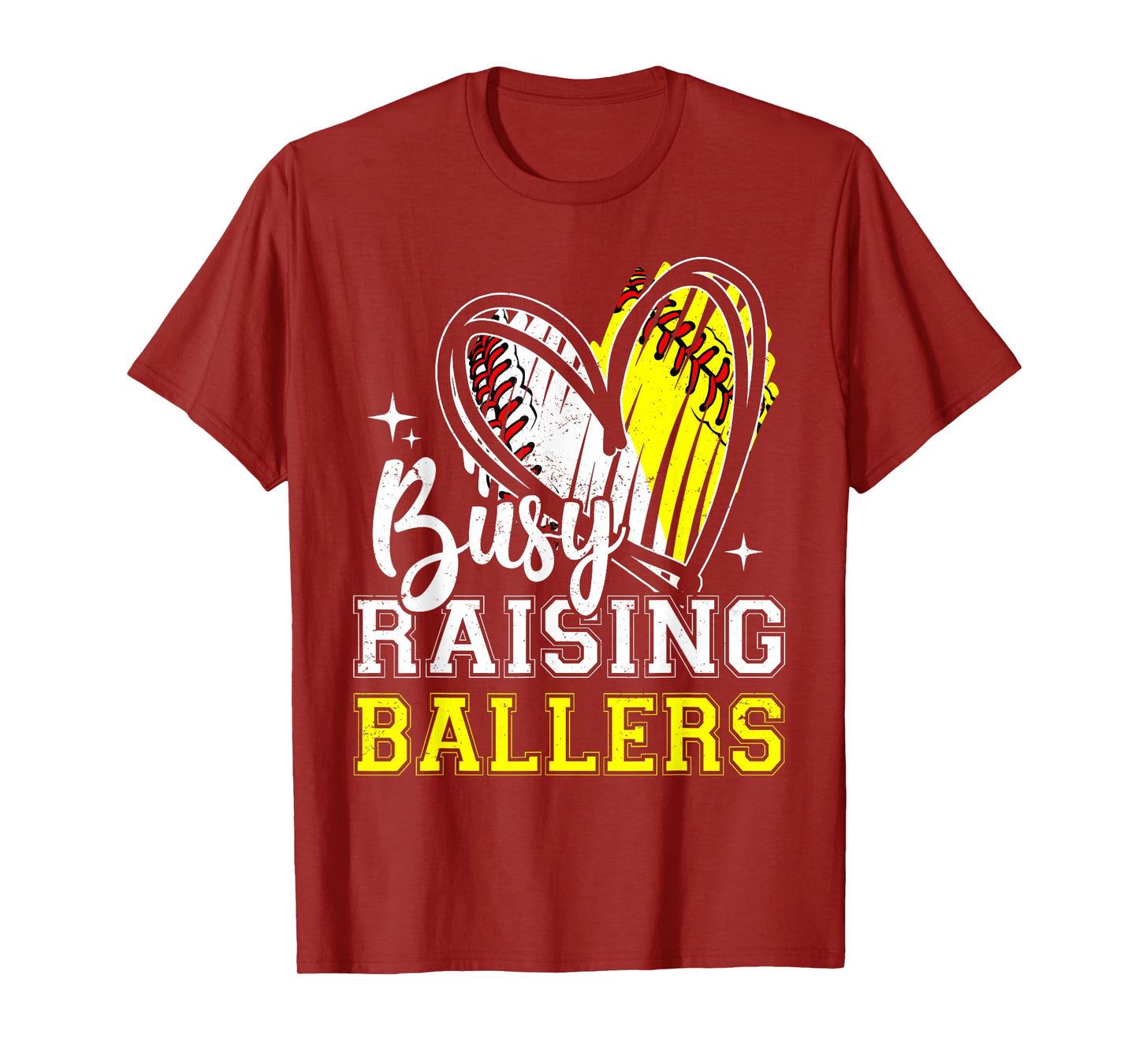 Busy Raising Ballers Heart Softball Baseball Mom T-Shirt