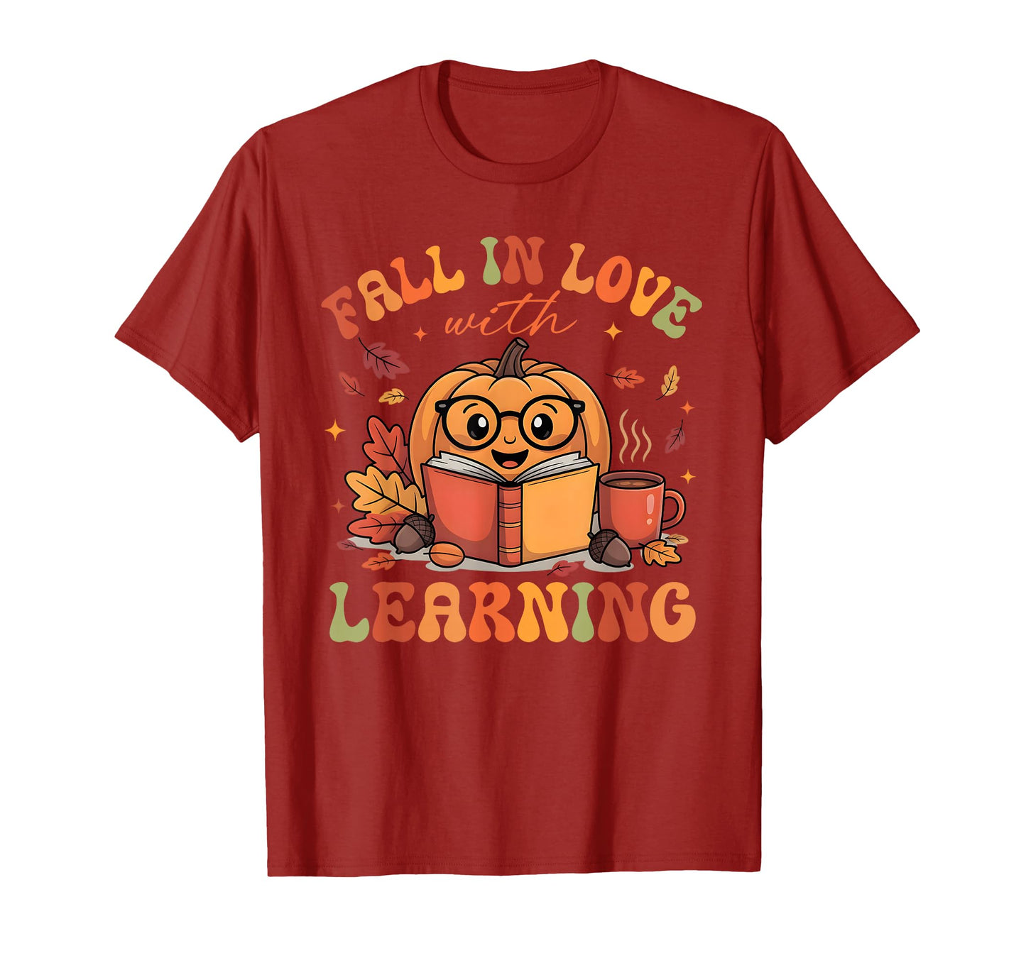 Fall in Love with Learning Autum Thanksgiving Teacher Kids T-Shirt