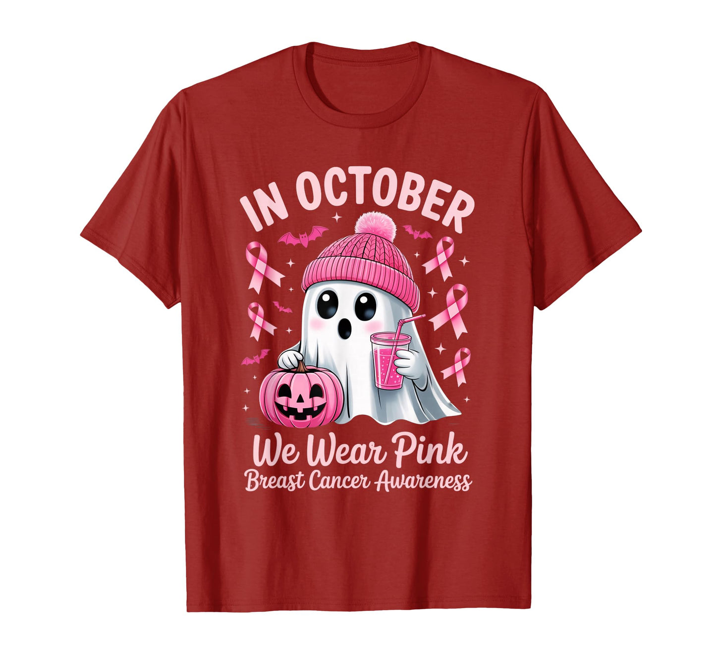 in October We Wear Pink Breast Cancer Awareness Halloween T-Shirt