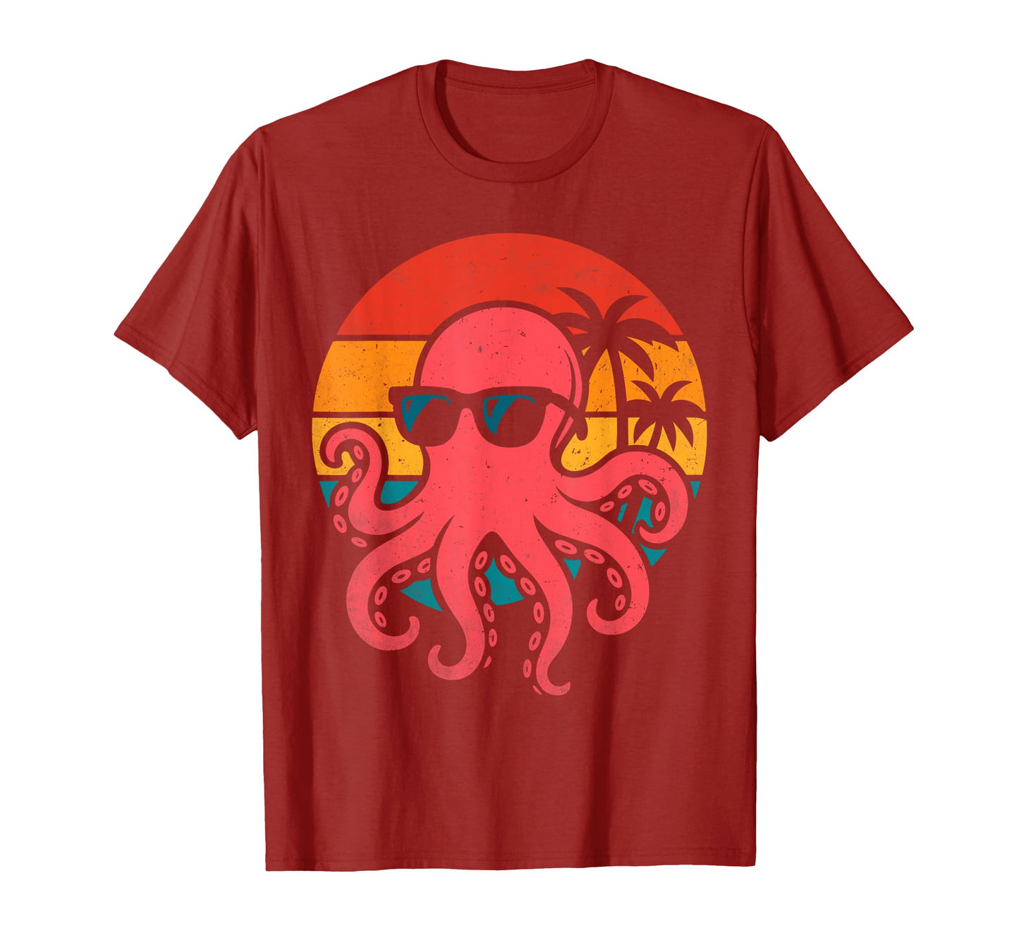 Cool Octopus With Sunglasses Retro Tropical Beach T-Shirt