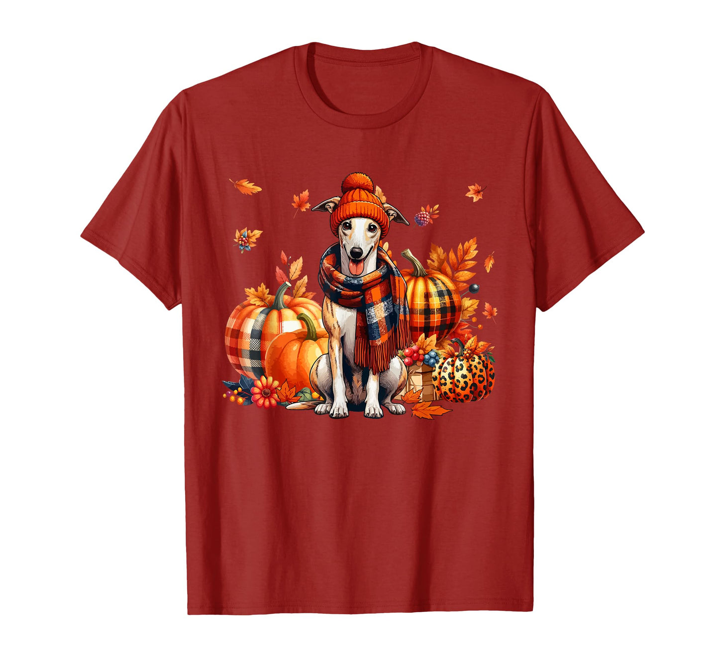 Whippet Thanksgiving Leopard Pumpkins Fall Leaves Lover T-Shirt