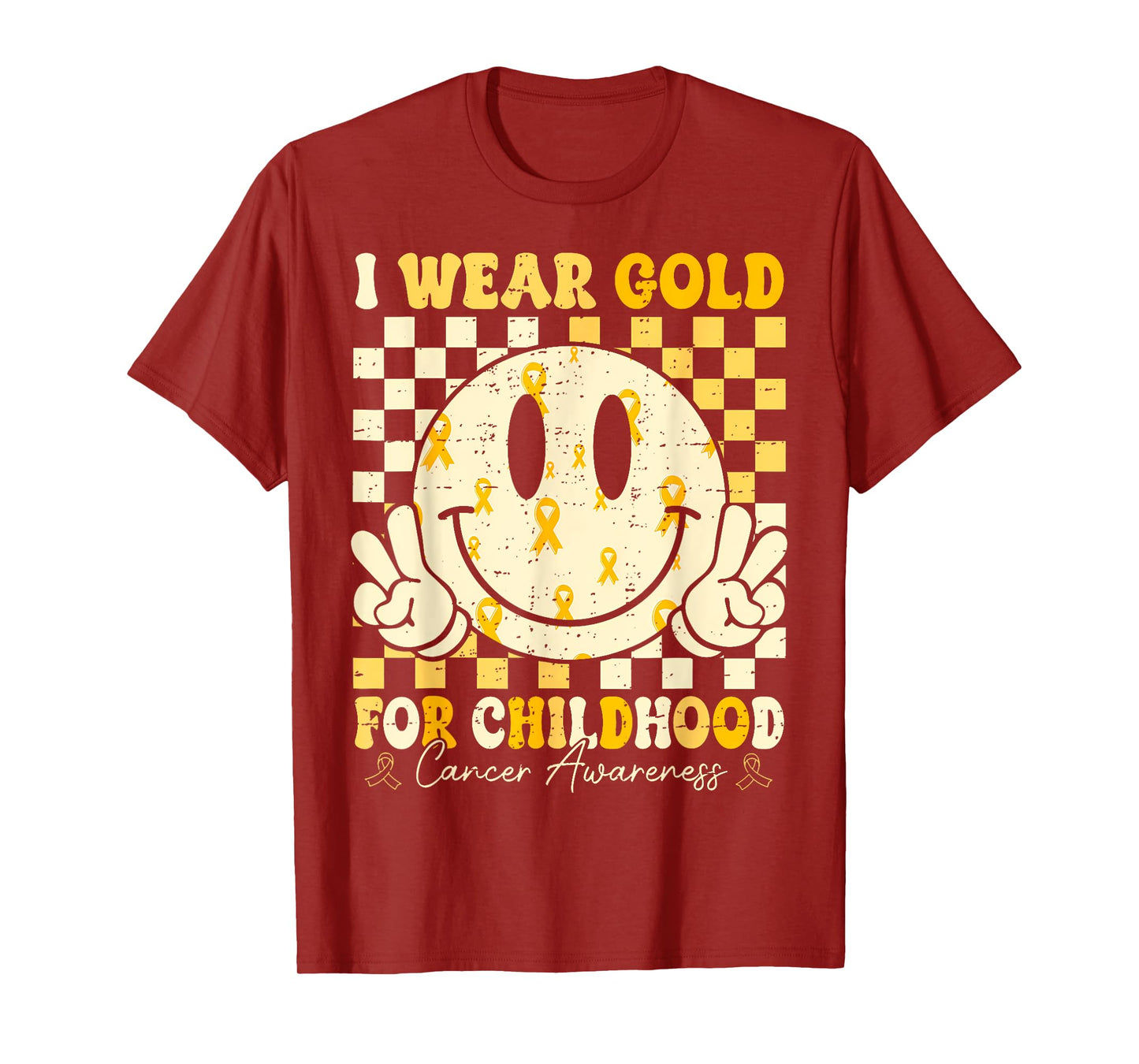 Retro I Wear Gold for Childhood Cancer Awareness Gold Ribbon T-Shirt
