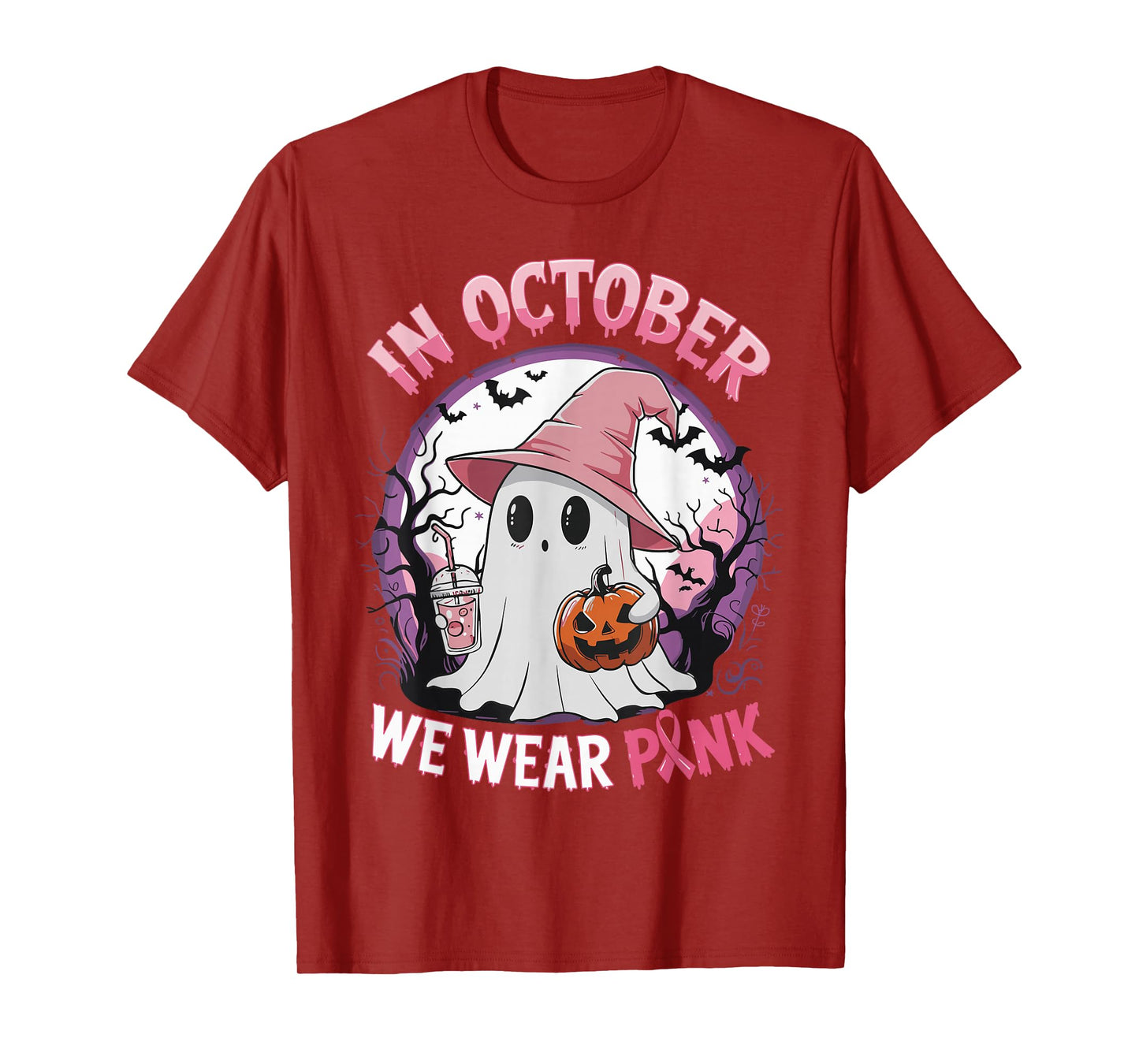Breast Cancer Shirt for Women in October We Wear Pink Ghost T-Shirt
