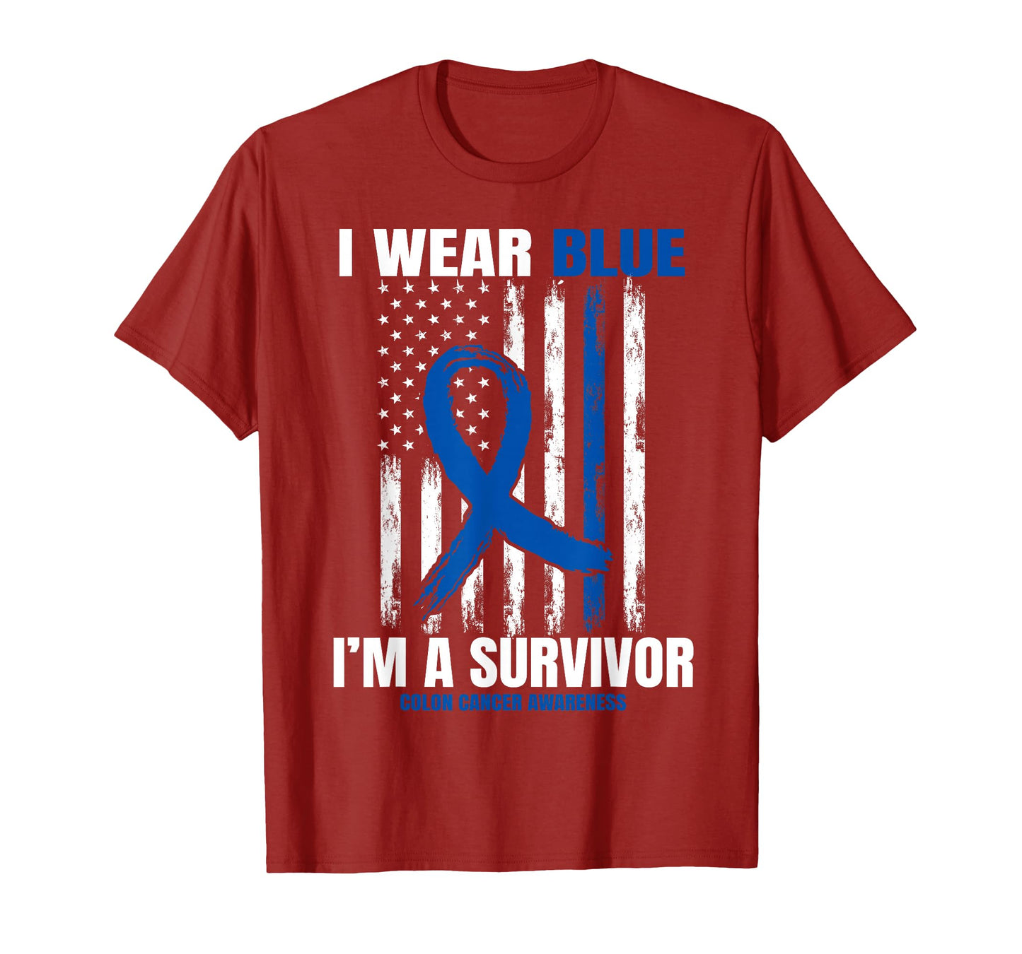 Blue Colon Cancer Survivor Gifts Women Men Flag Cancer Free T-Shirt
