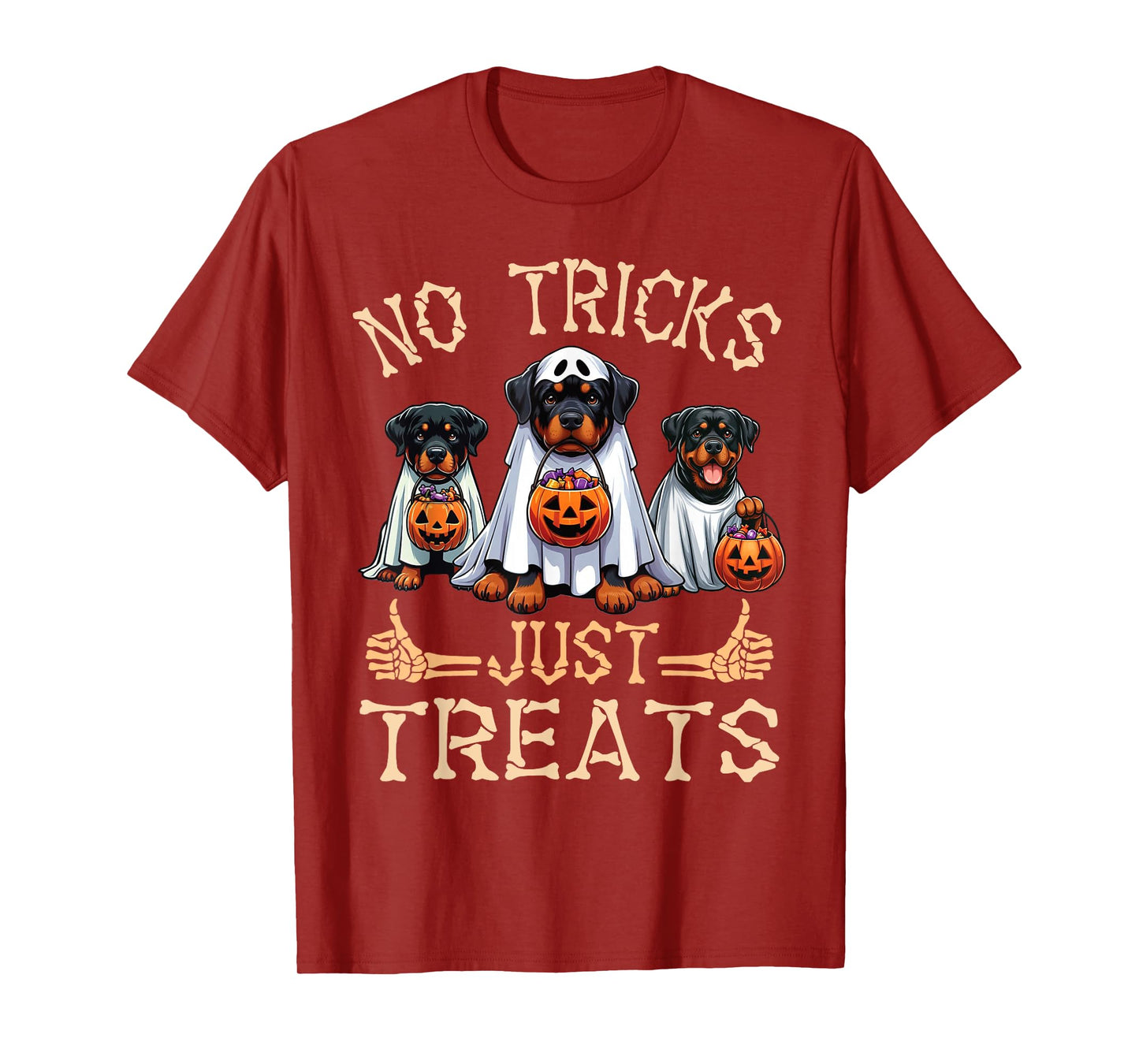 Rottweiler Dog Ghosts Pumpkin Candy No Tricks Just Treats T-Shirt