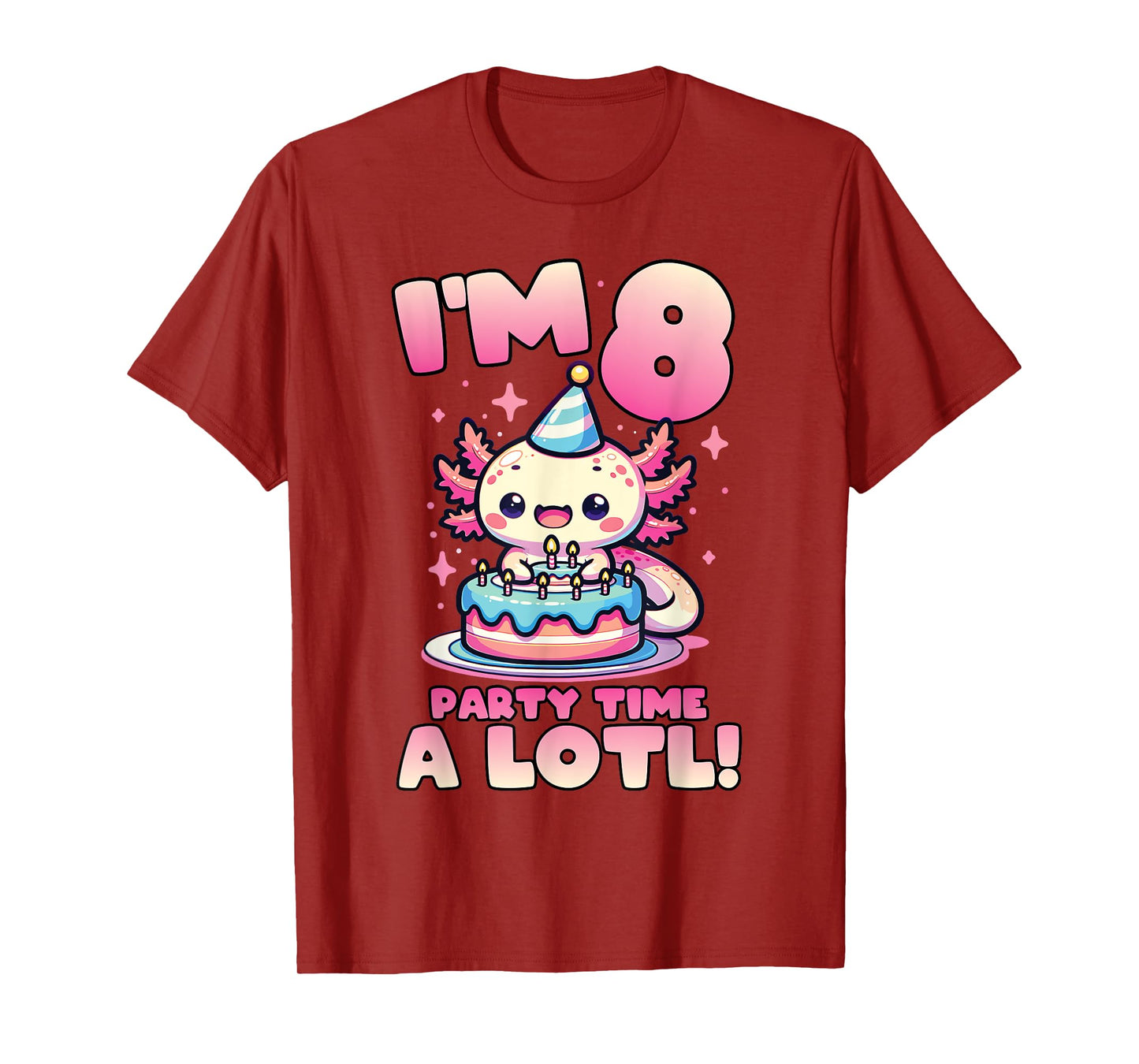 I'm 8 Eight Years Old Cute Kawaii Axolotl 8th Birthday Party T-Shirt