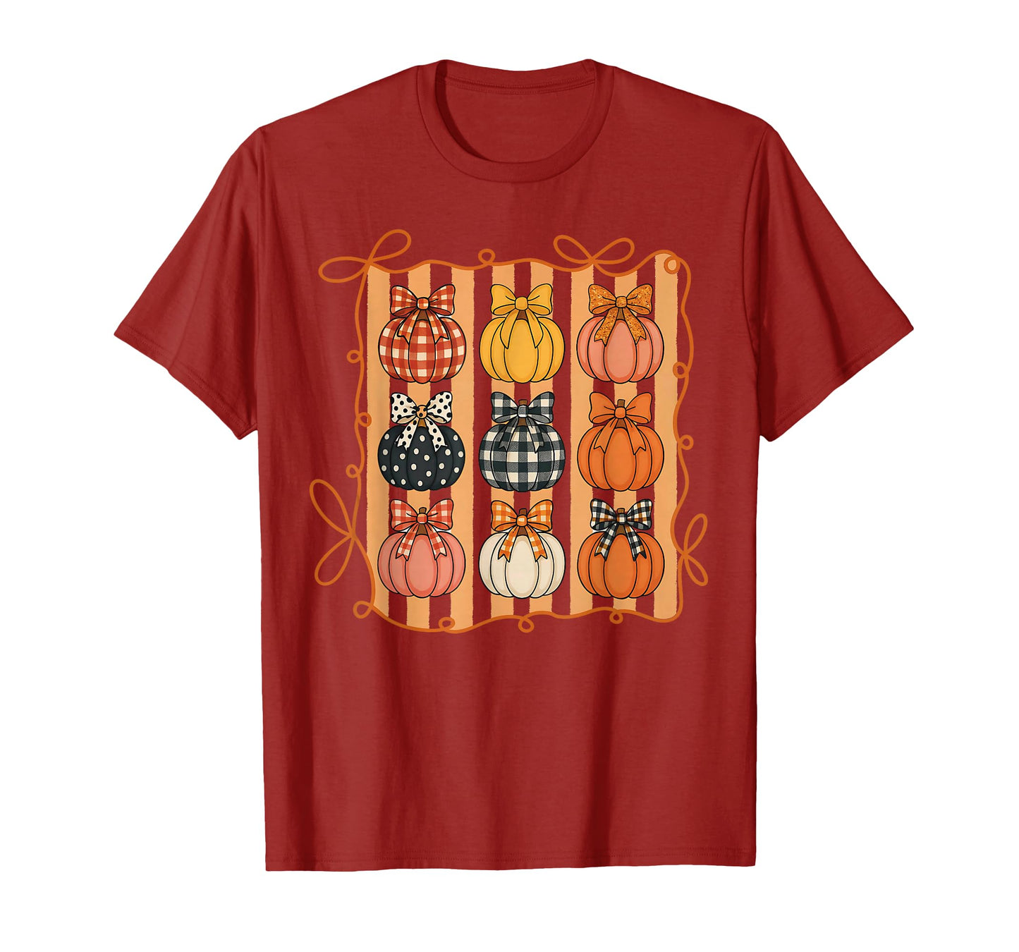 Coquette Bow Pumpkin Season Autumn Fall Leaves Thanksgiving T-Shirt