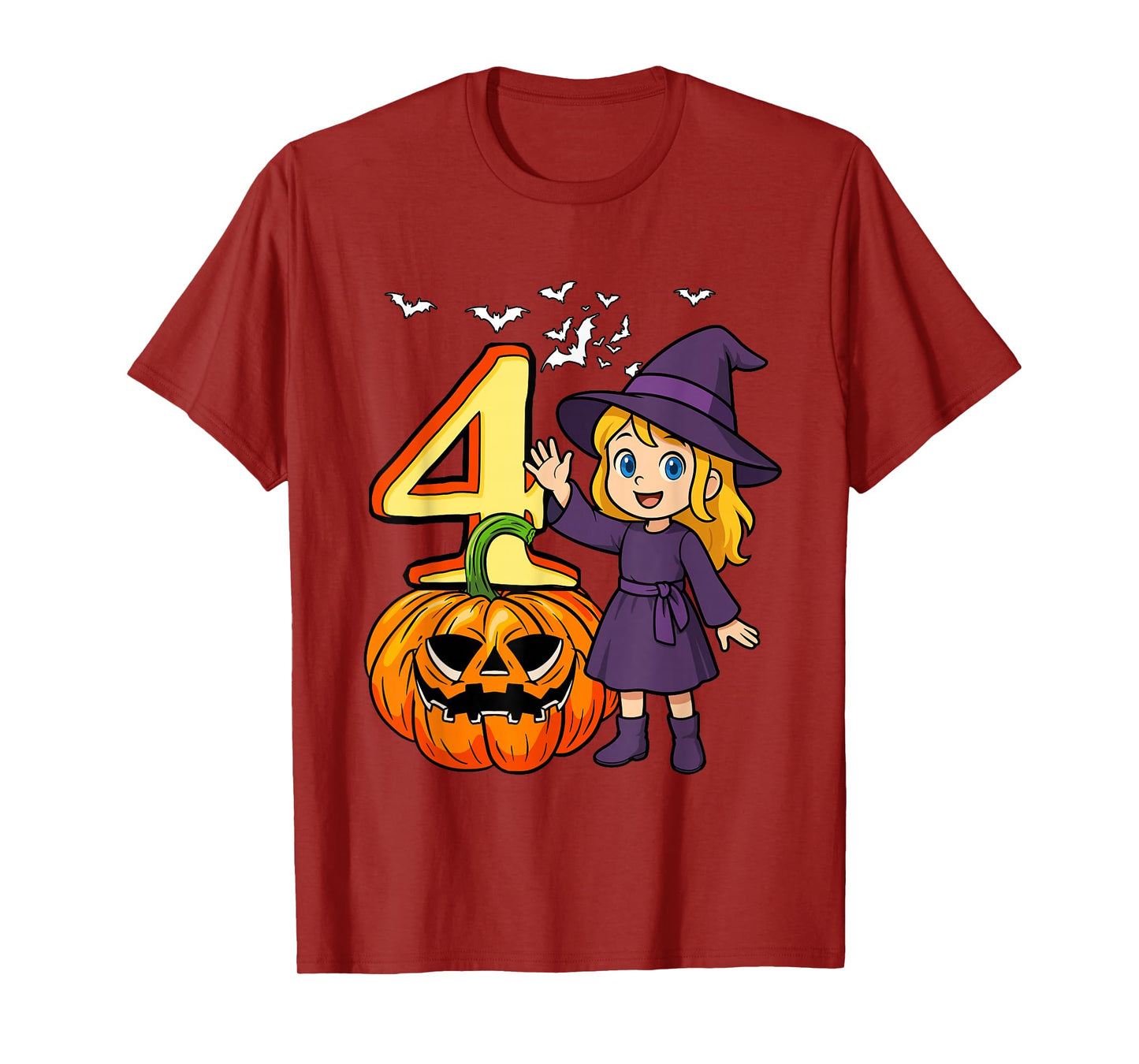 4 Halloween Cute Witch 4th Birthday Horror Carved Pumpkin T-Shirt