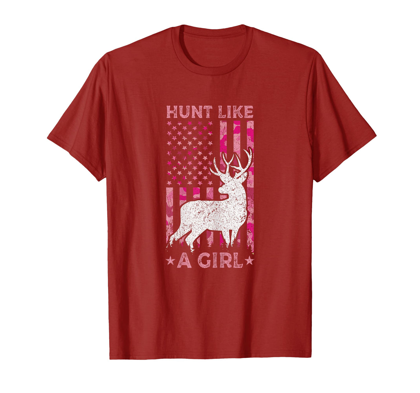 Pink Camo USA Flag Patriotic Deer Hunting Hunt Like A Girl T-Shirt