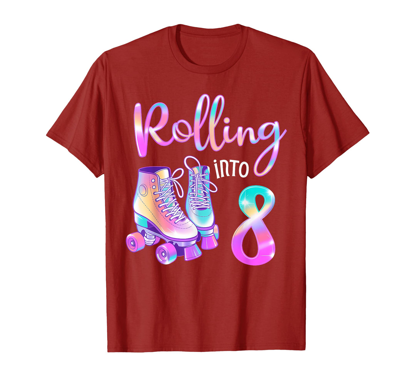 Funny 8 Years Old Birthday Girls Rolling Into 8th Bday Party T-Shirt