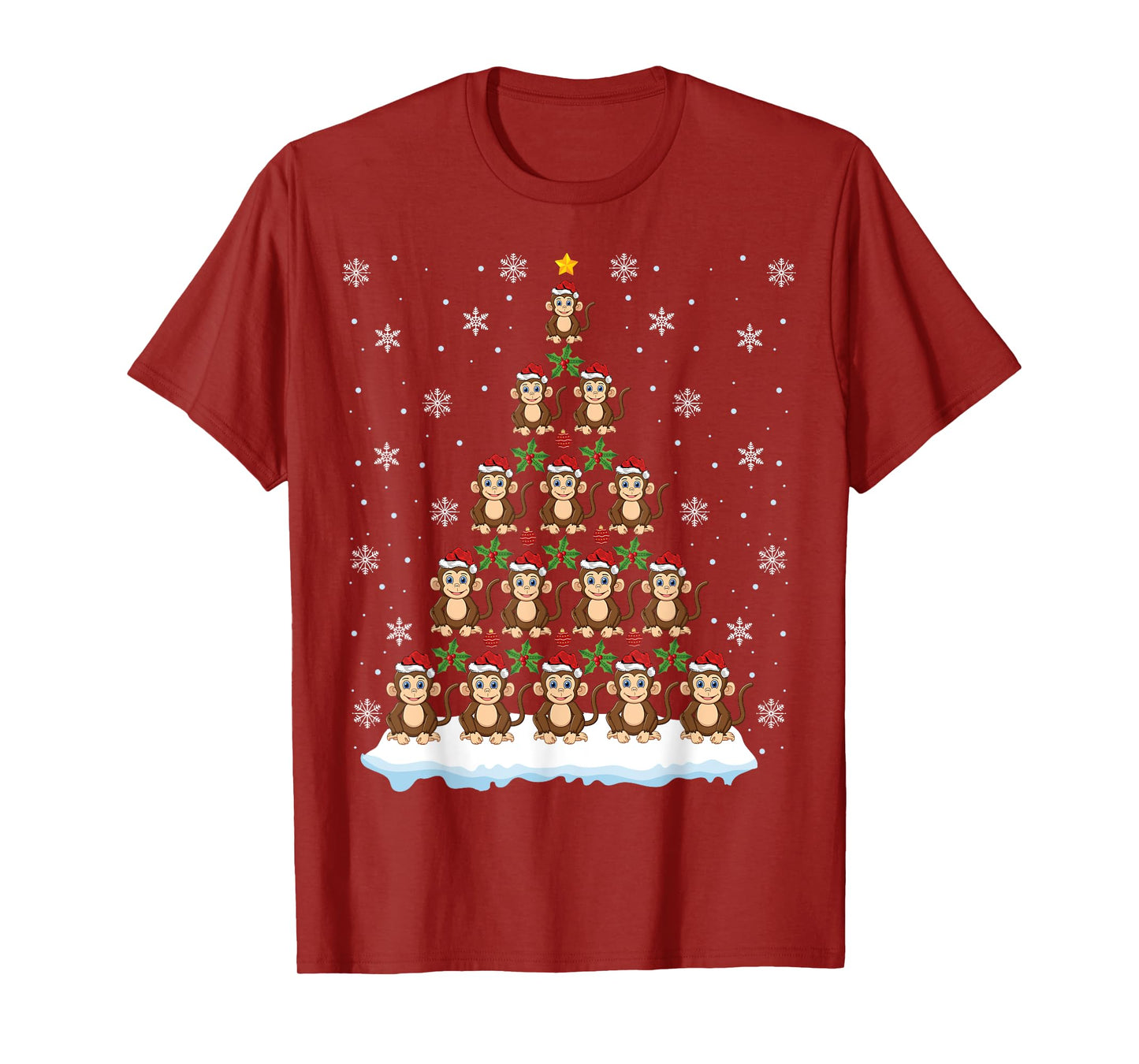 Santa Monkeys Lover Xmas Gift Monkey Christmas Tree T-Shirt