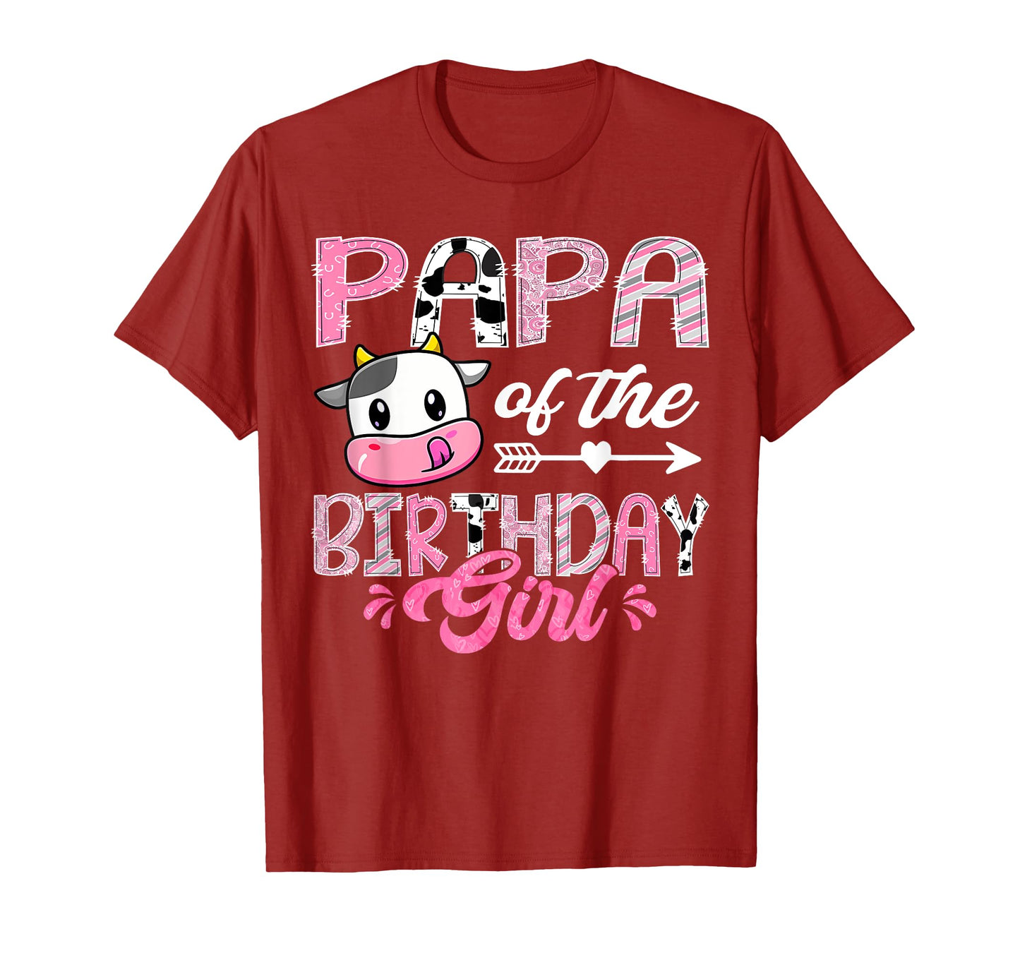 Papa Of The Birthday Girl Pink Farm Cow 1St Birthday T-Shirt