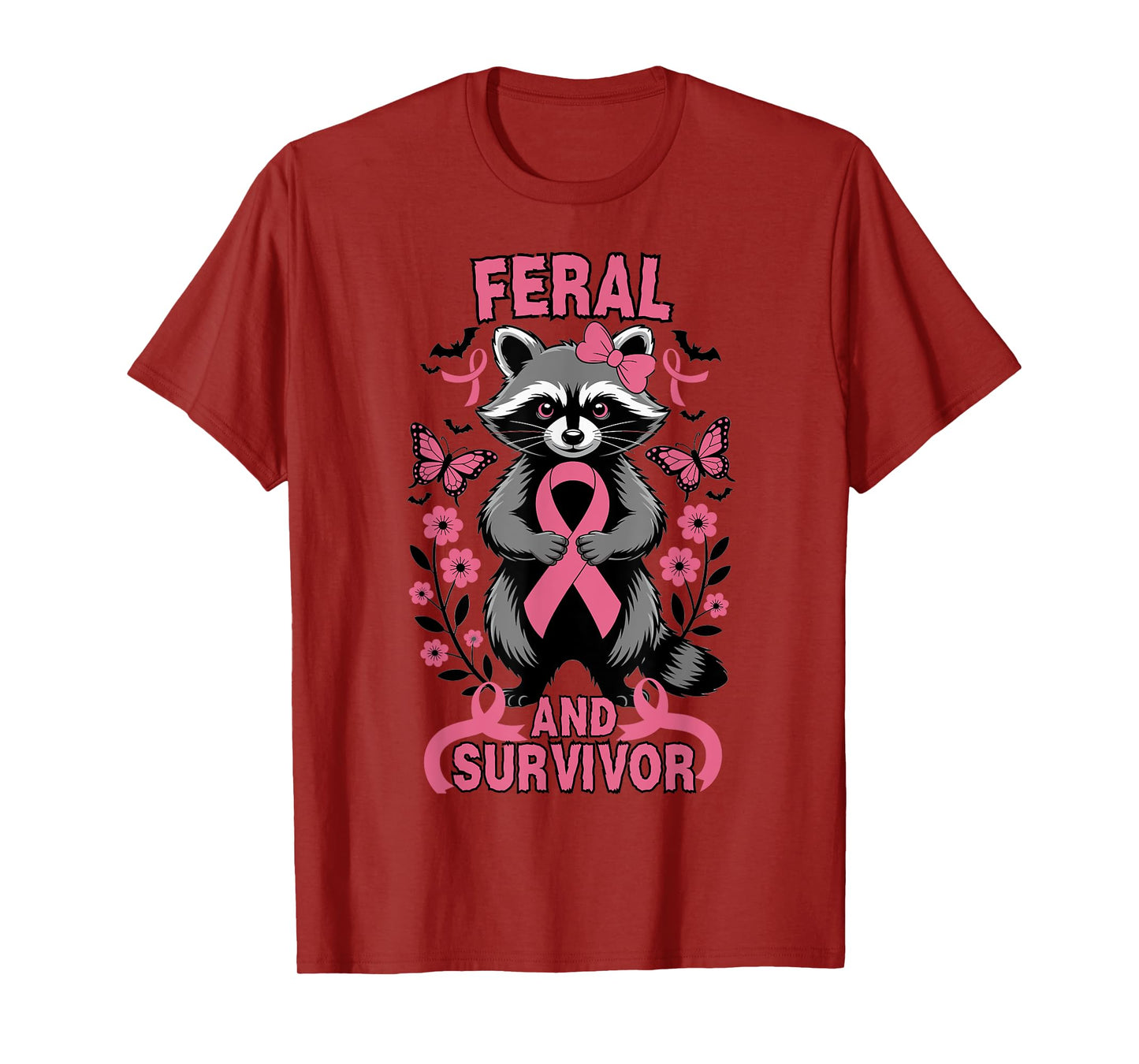 Raccoon Feral and Survivor Halloween Breast Cancer Awareness T-Shirt