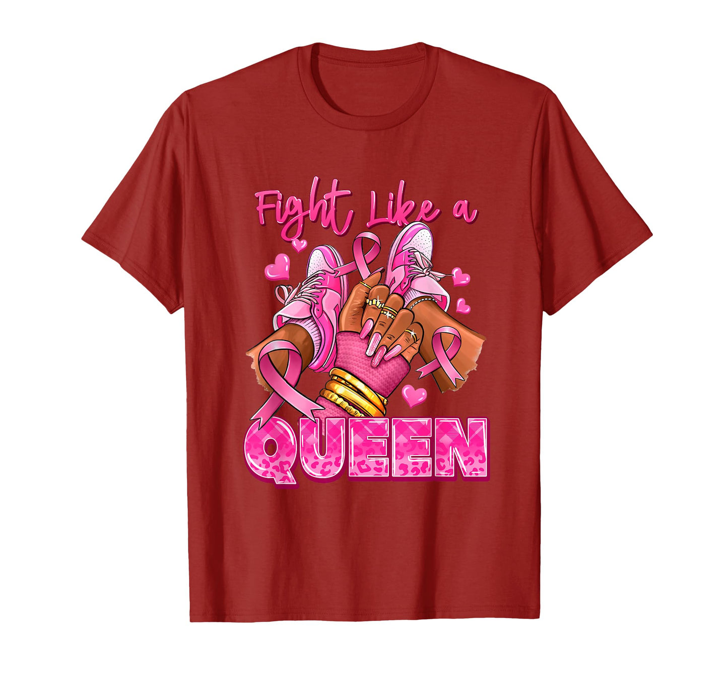 Fight Like A Queen Afro Girl Sneakers Breast Cancer Warrior T-Shirt
