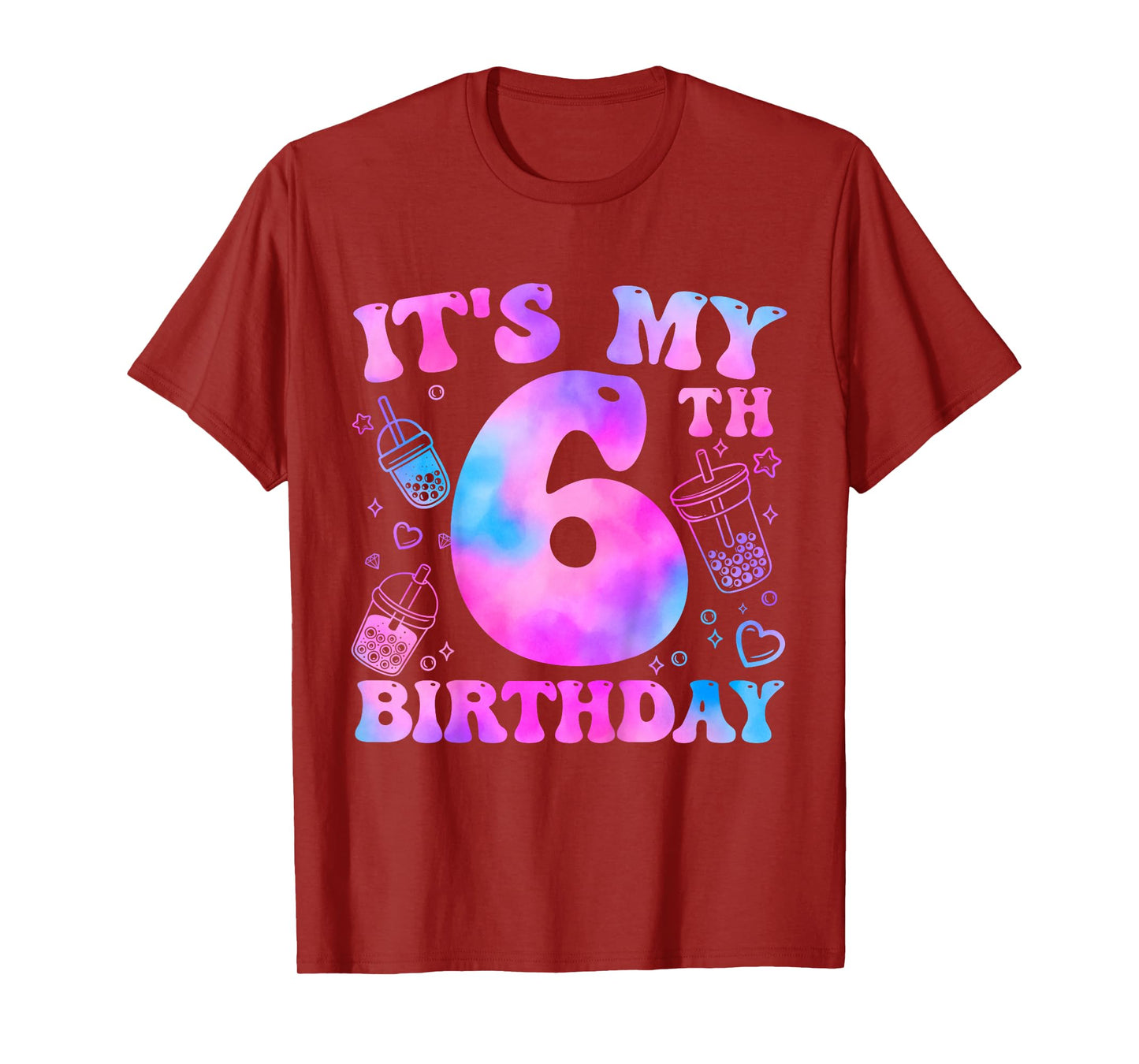 It's My 6th Birthday Bubble Boba Tea Theme 6 Year Old Girl T-Shirt