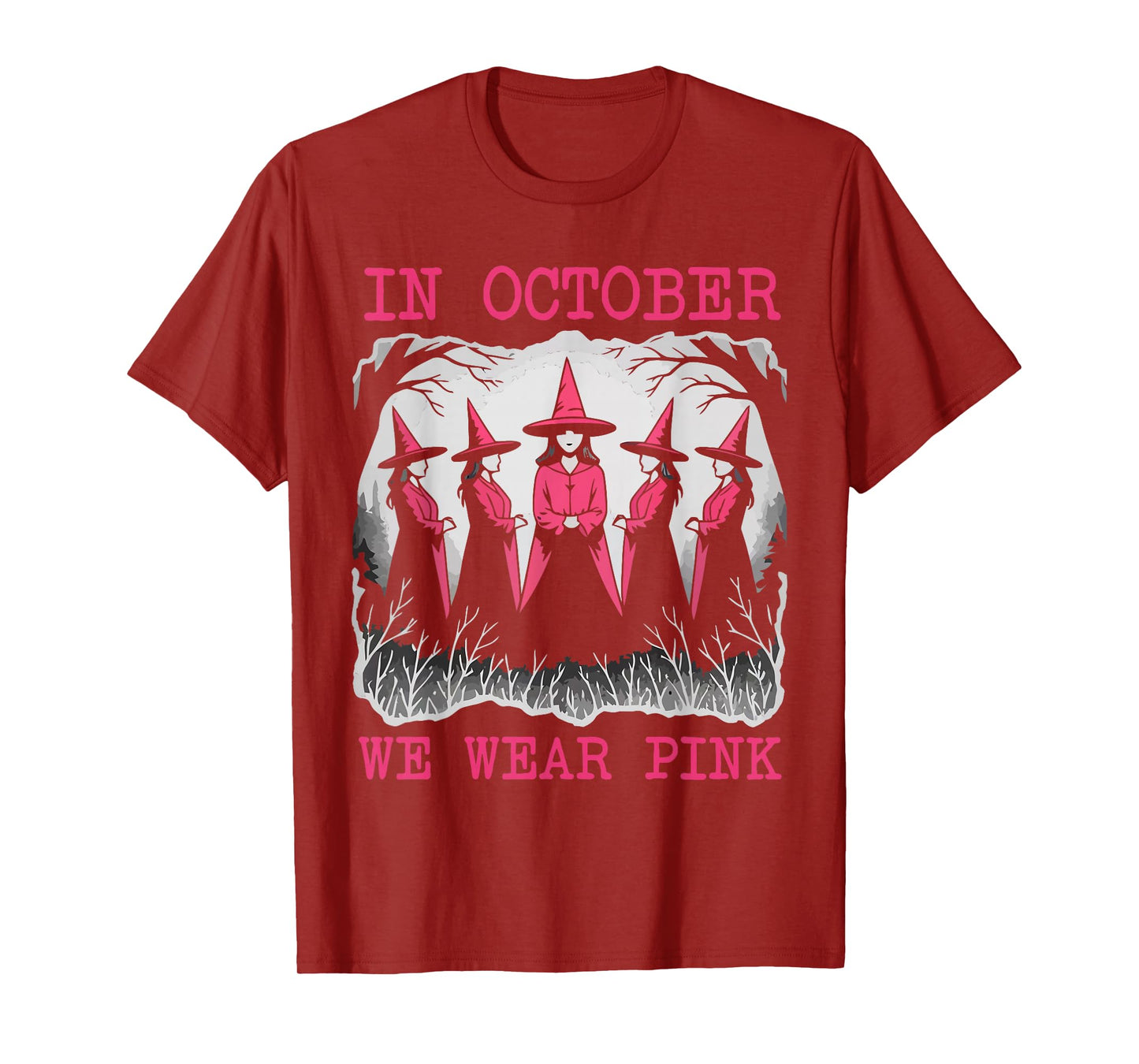 Breast Cancer Women Halloween Witch in October We Wear Pink T-Shirt