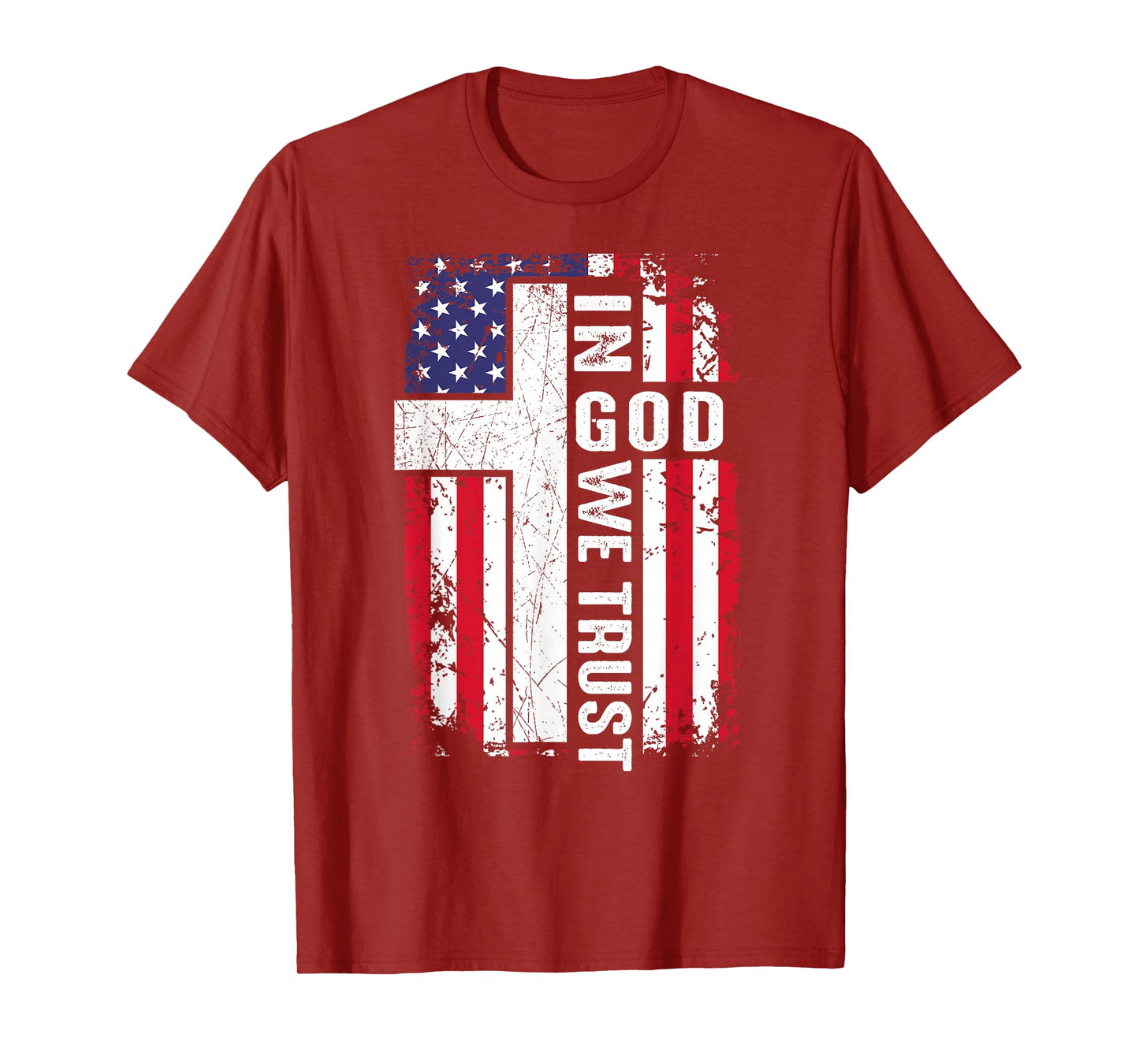Men In God We Trust Patriotic Christian Faith Cross USA Flag T-Shirt