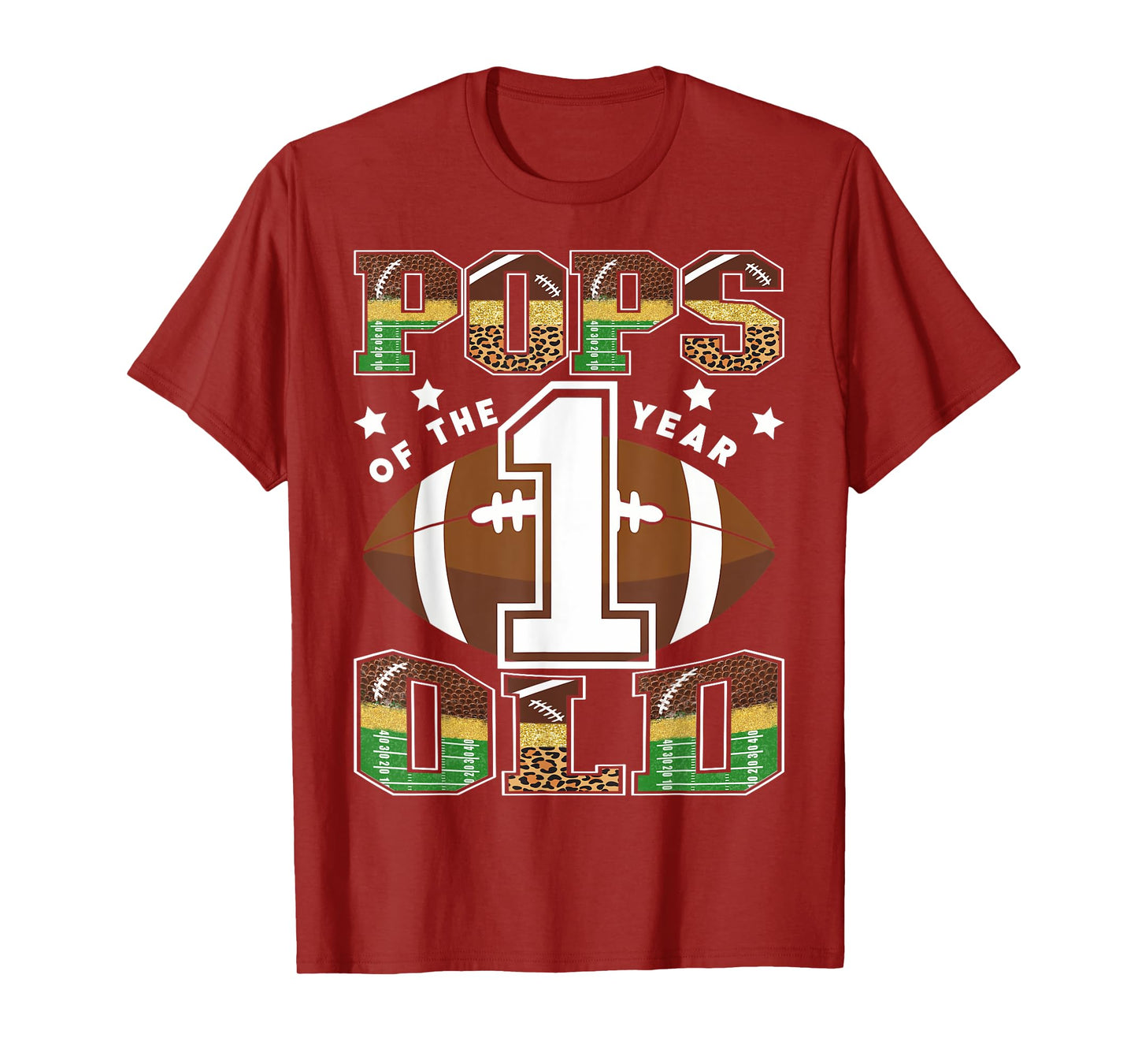 Pops Of The 1 Year Old Football 1St Year Down Birthday T-Shirt