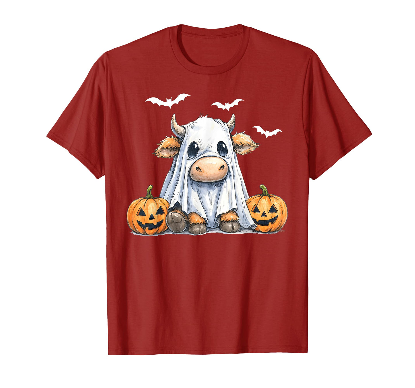 Highland Cow Ghost Funny Halloween Spooky Pumpkin Hello Fall T-Shirt