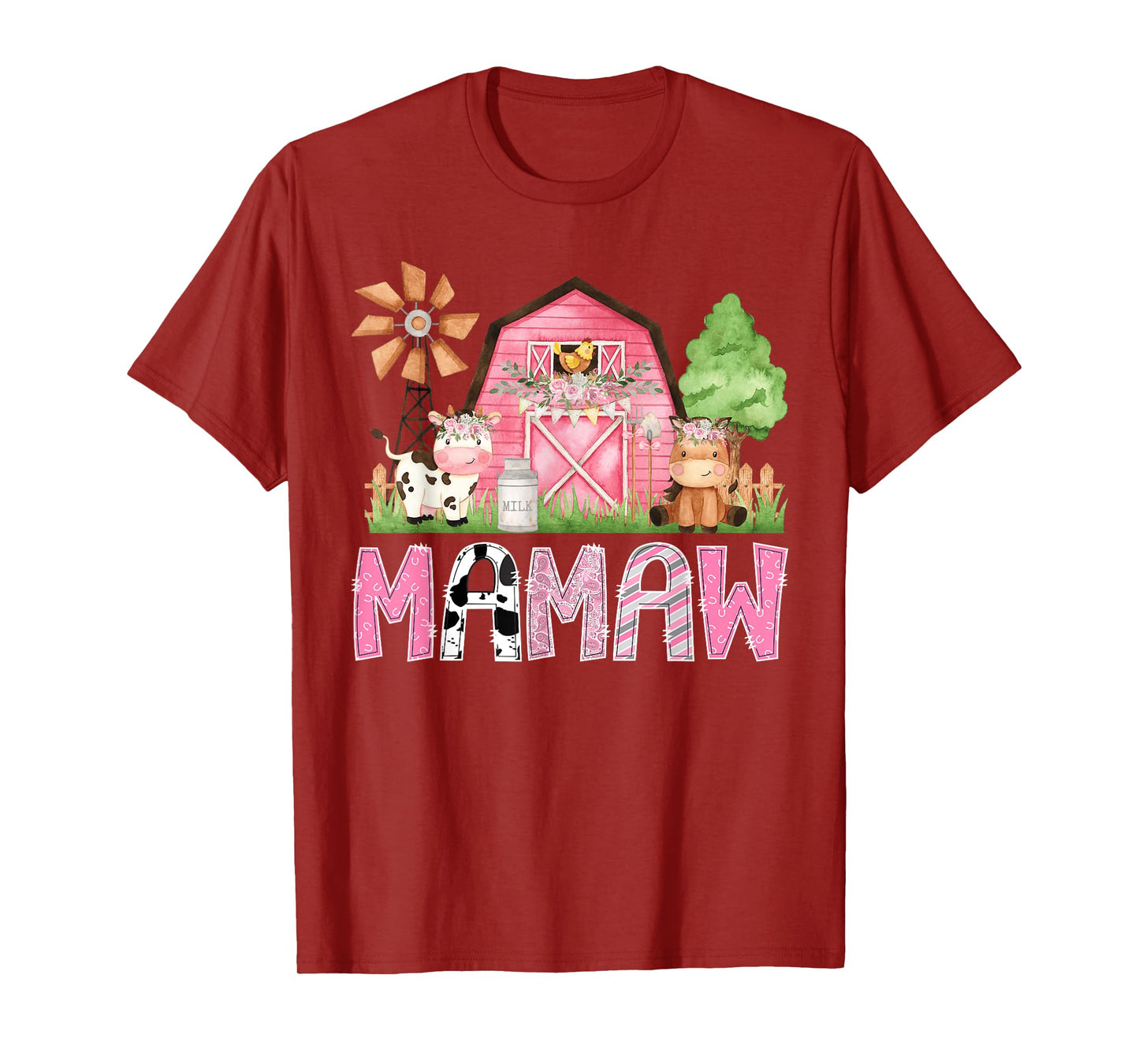 Mamaw Pink Farm Cow Kids Birthday Matching Family T-Shirt