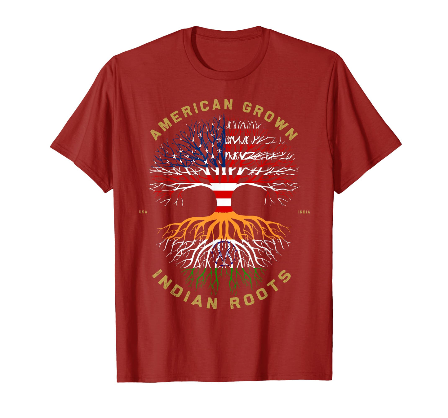 American Grown With Indian Roots Tree USA Flag Gifts Idea Women Kids Men T-Shirt