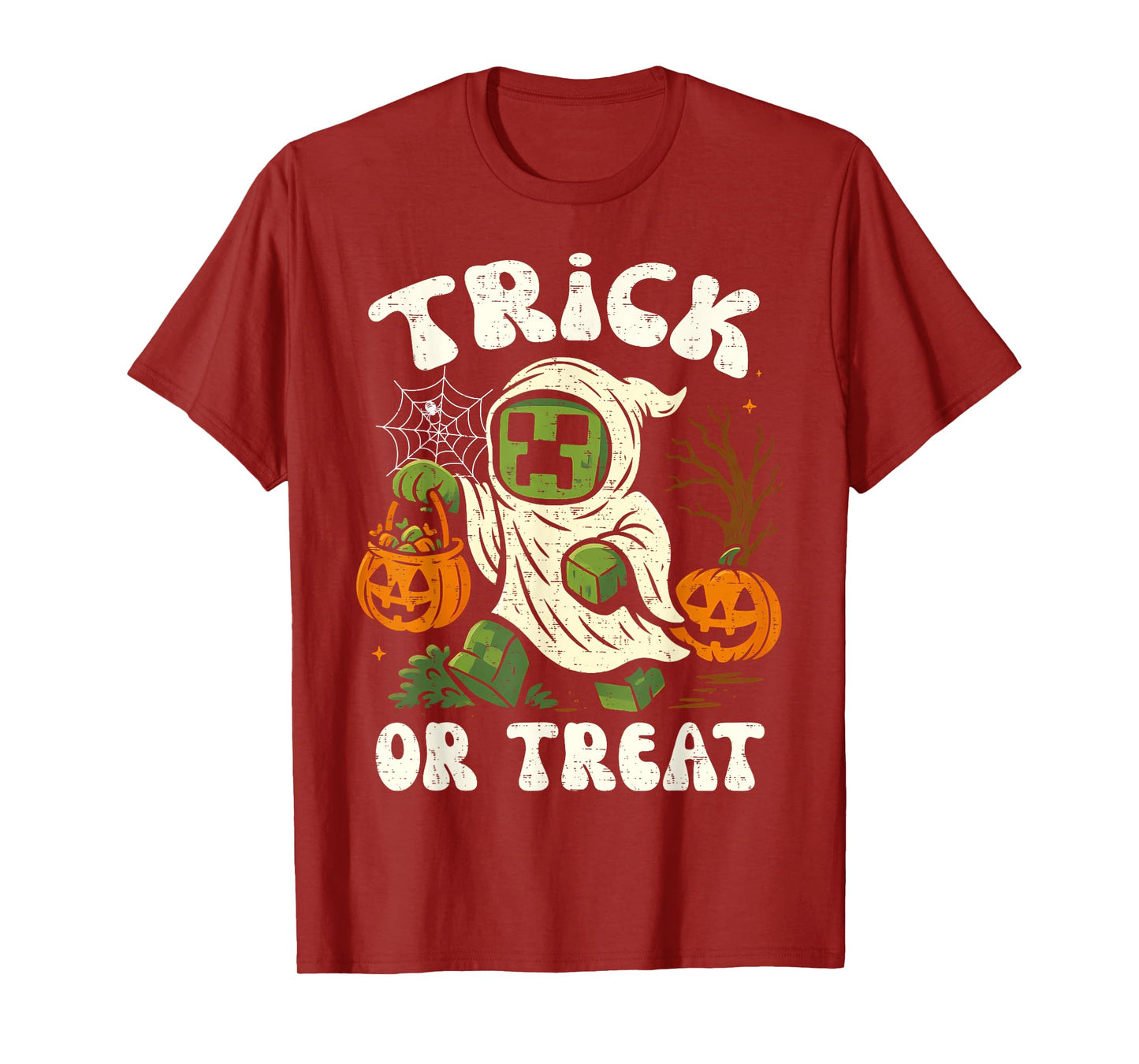Funny Halloween Gamer Pixel Kids Trick or Treat Pumpkin T-Shirt