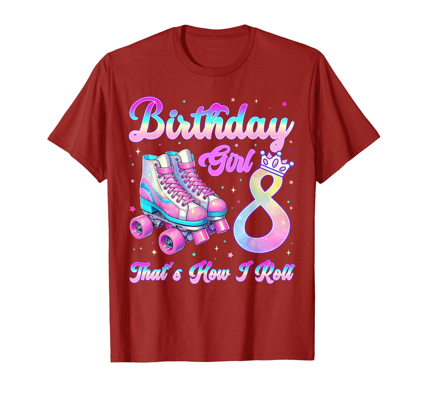 Kids Rolling Into 8 Roller Skating 8th Birthday Girl Party T-Shirt