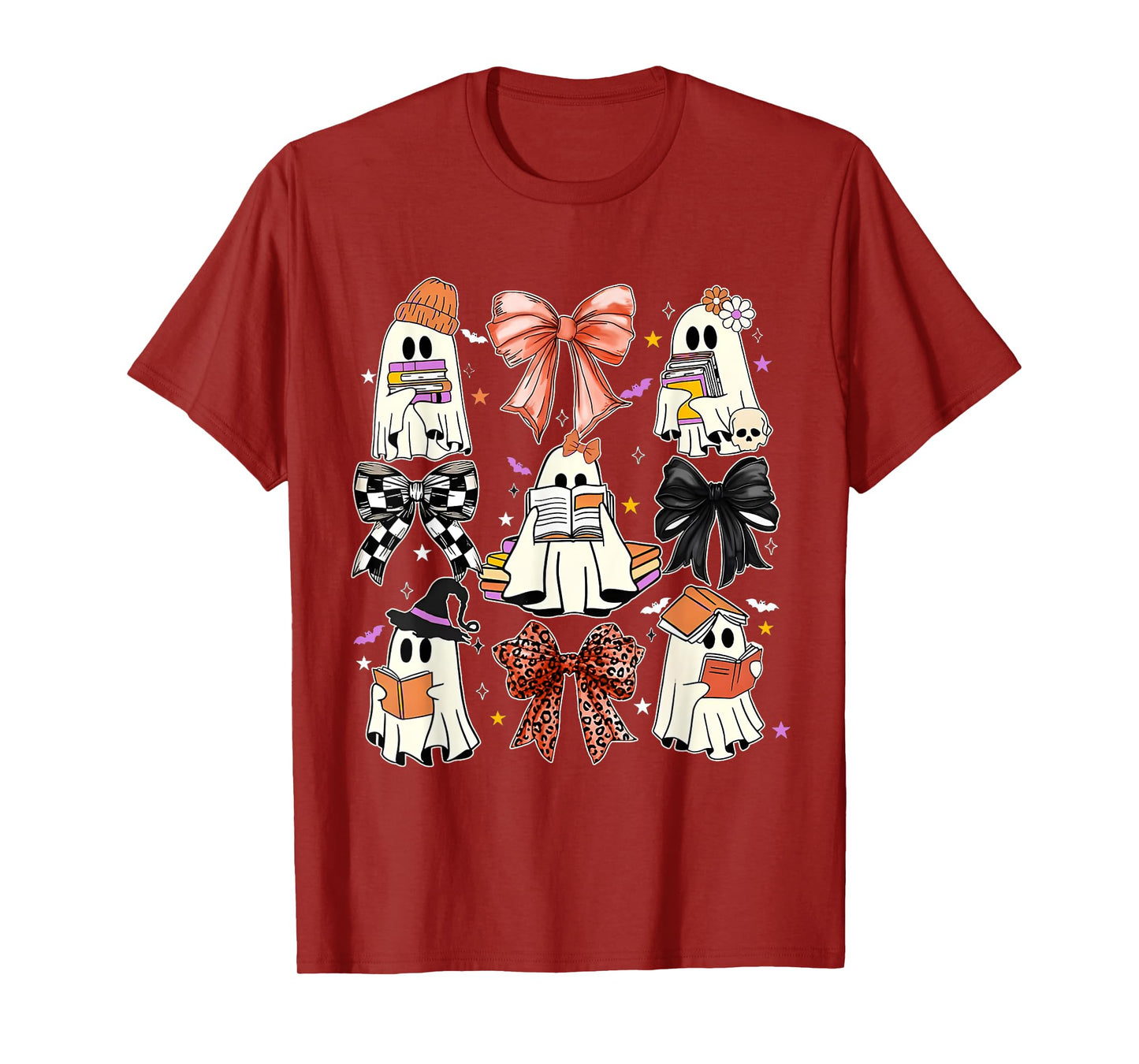 Ghost Reading Books Coquette Halloween Girls Boys T-Shirt