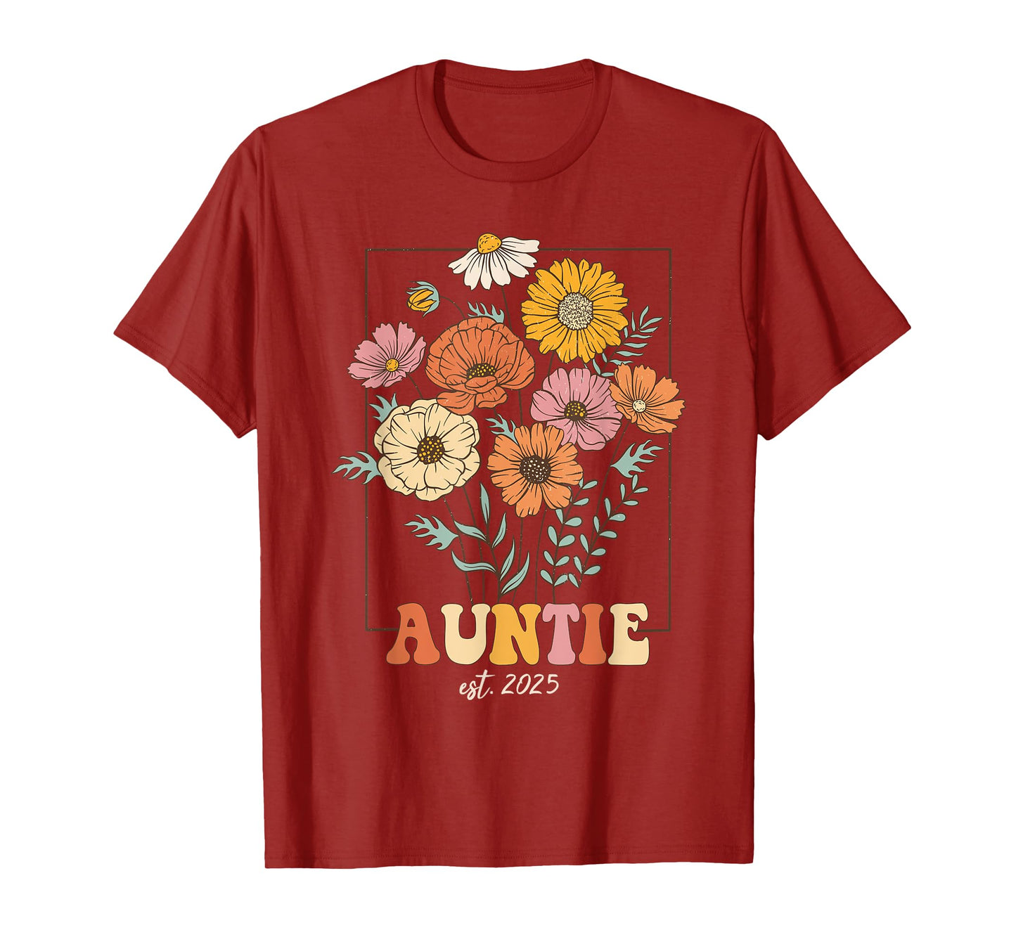 Wildflowers Aunt Pregnancy Reveal Aunt to be Auntie Est 2025 T-Shirt