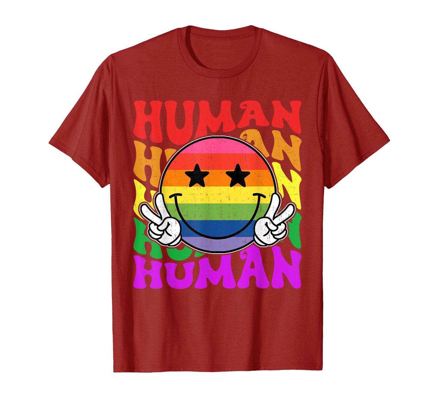 Human Rainbow Retro LGBT Peace Gay Lesbian Support Men Women T-Shirt