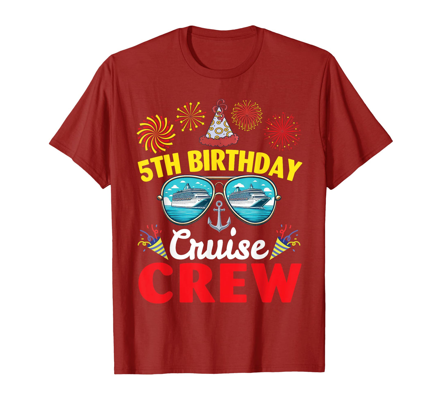 Fireworks Happy 5th Birthday Cruise Crew 5 Years Old Lover T-Shirt