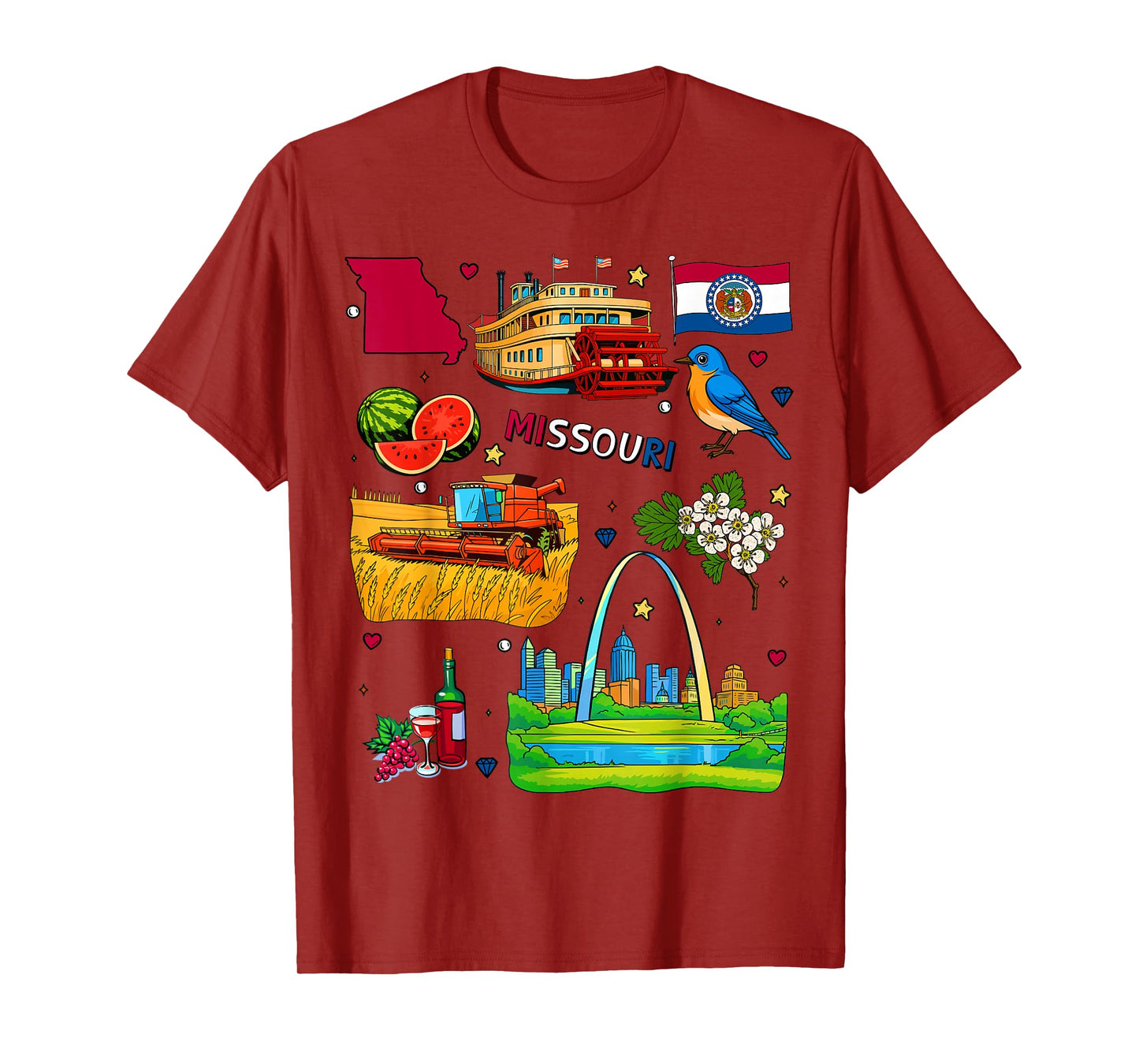 Missouri State Icons, Vintage Riverboat, Gateway Arch T-Shirt