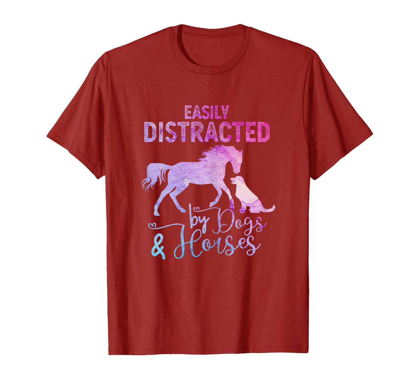Funny Horse Women Girls Easily Distracted By Dogs & Horses T-Shirt