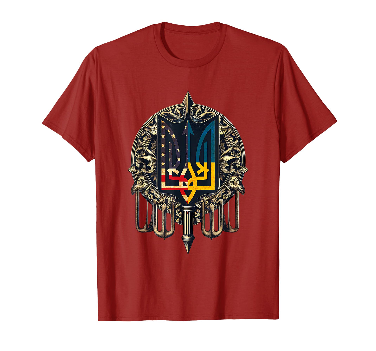 Vintage Ukraine American Flag Ukrainian Trident T-Shirt for Women Men