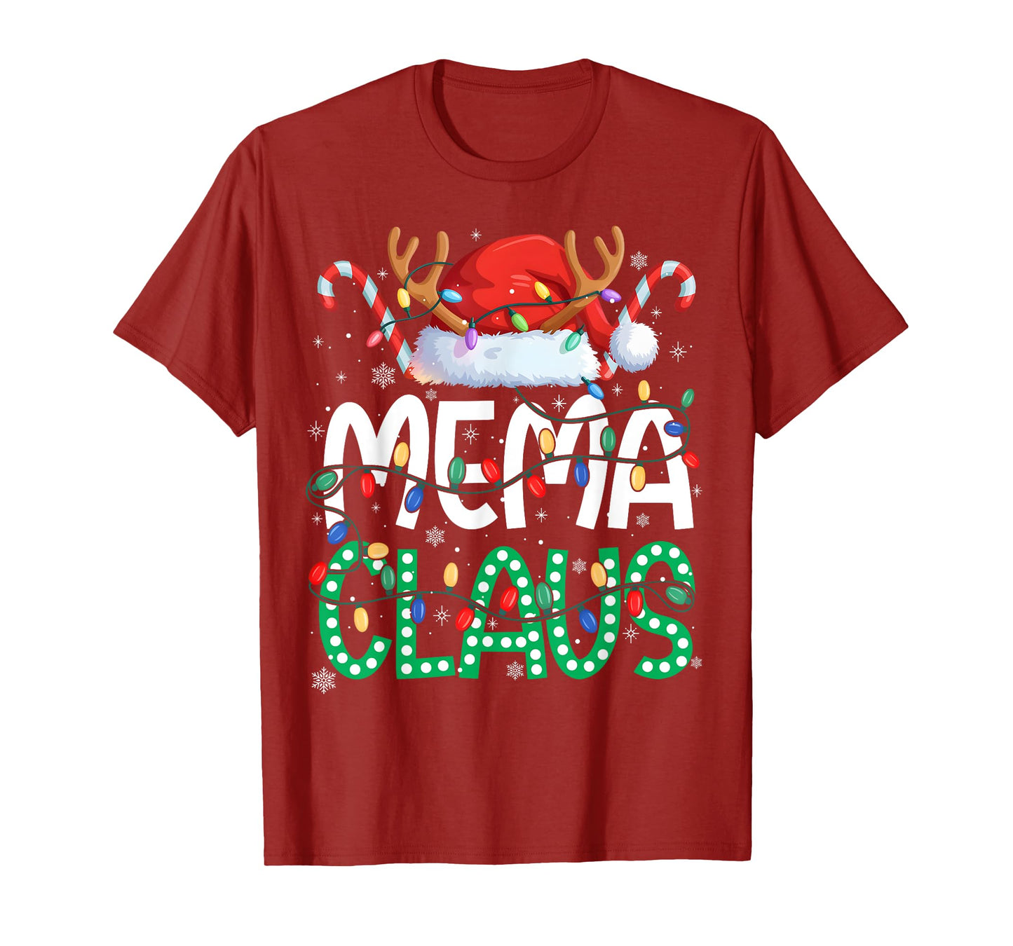 Mema Claus Christmas Lights Pajama Family Matching Grandma T-Shirt