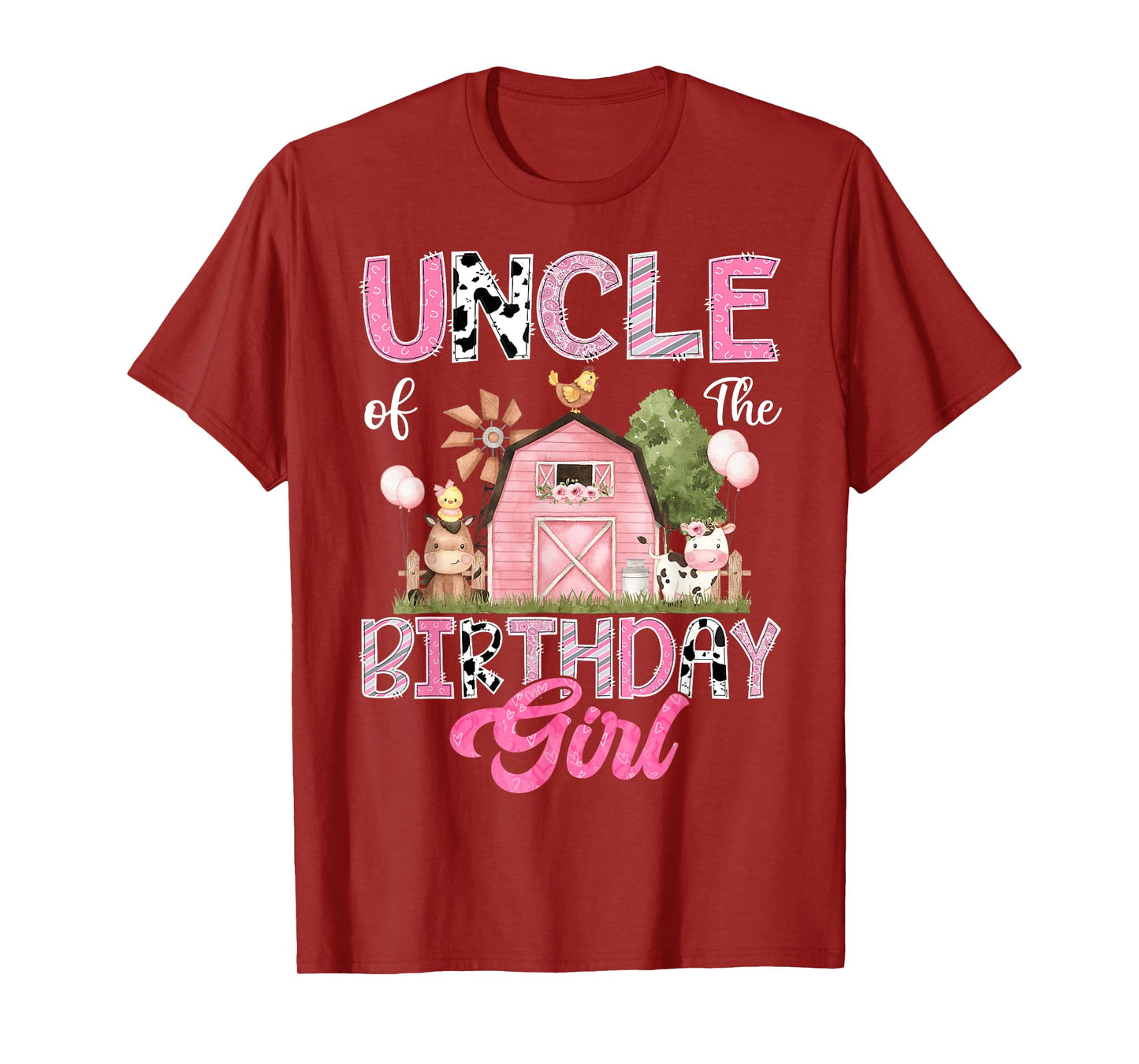 Uncle Of The Birthday Girl Farm Cow Pink 1St Birthday T-Shirt