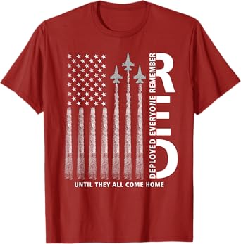 RED Friday Remember Everyone Deployed Military American Flag T-Shirt