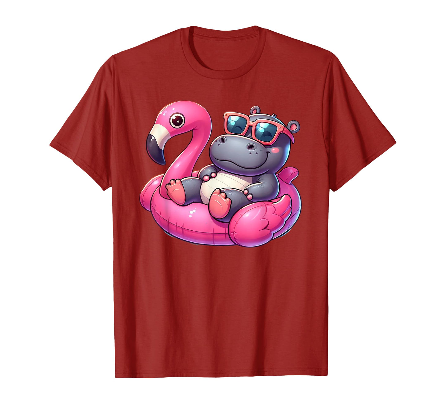 Funny Summer Hippo Pink Pool Party Hawaiian Summer Vacation T-Shirt