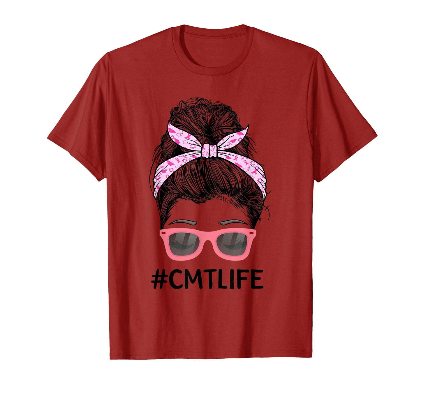 Cute CMT Certified Massage Therapist Messy Bun Breast Cancer T-Shirt