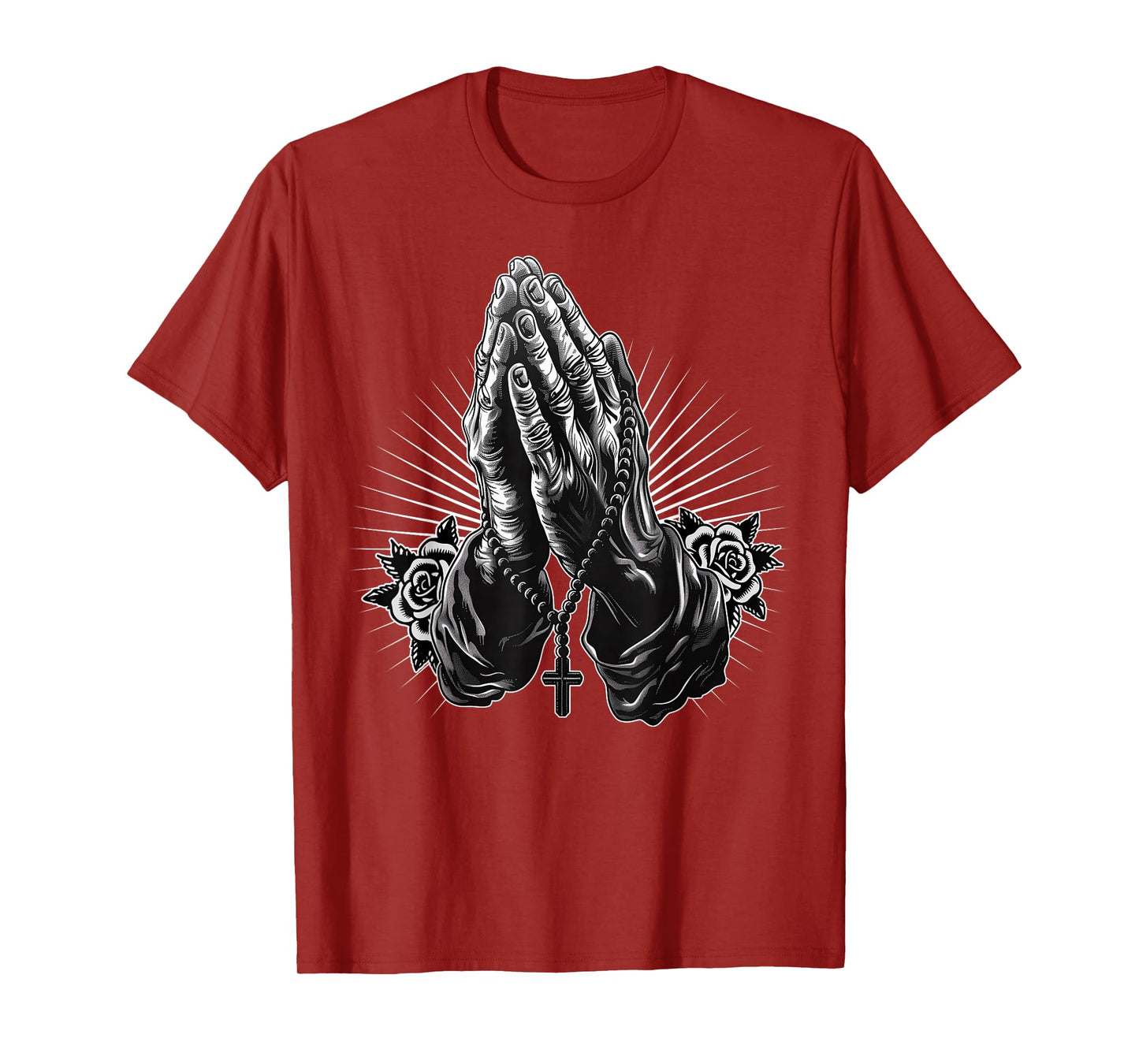 Prayer Hands Catholic Christian Chicano Tattoo Rosary T-Shirt