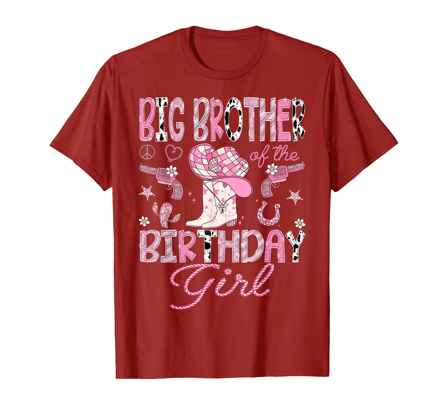 Big Brother Of the Birthday Girl Pink CowGirl Western Rodeo T-Shirt