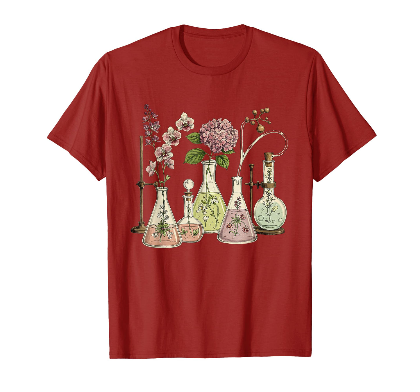 Science Teacher Floral Beakers Scientist Lab Chemistry Women T-Shirt