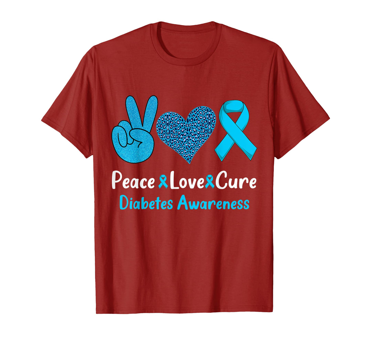 Peace Love Cure Diabetes Awareness Leopard Men Women Kid T1D T-Shirt