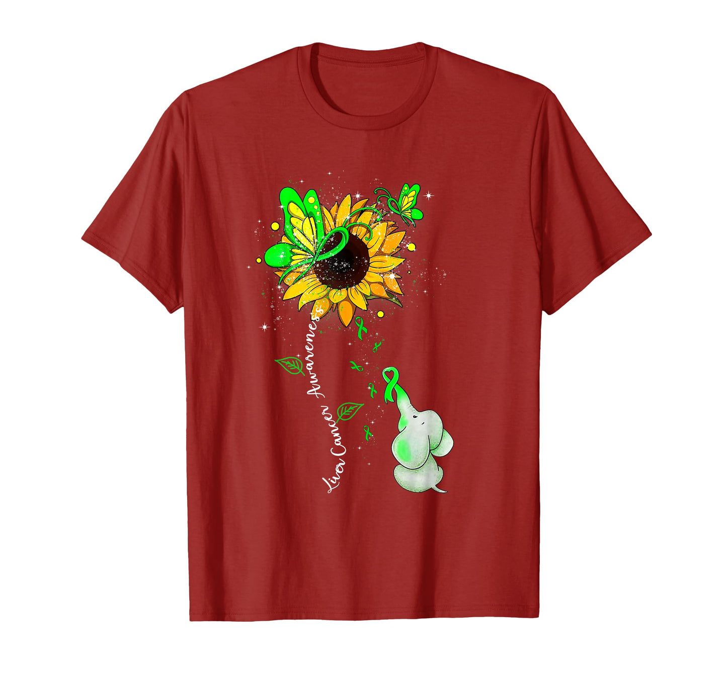 Liver Cancer Awareness Sunflower Elephant Men Womens T-Shirt