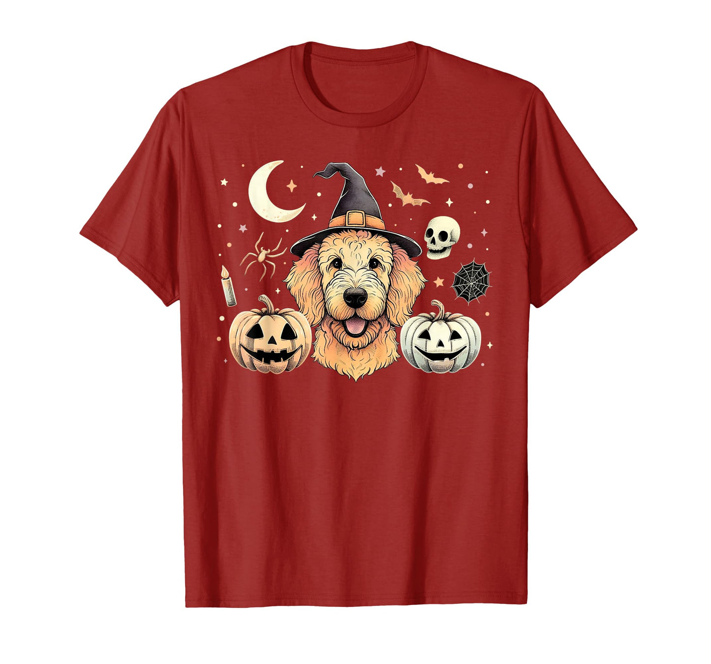 Halloween Goldendoodle and Pumpkins Bats Moon Spooky Holiday T-Shirt