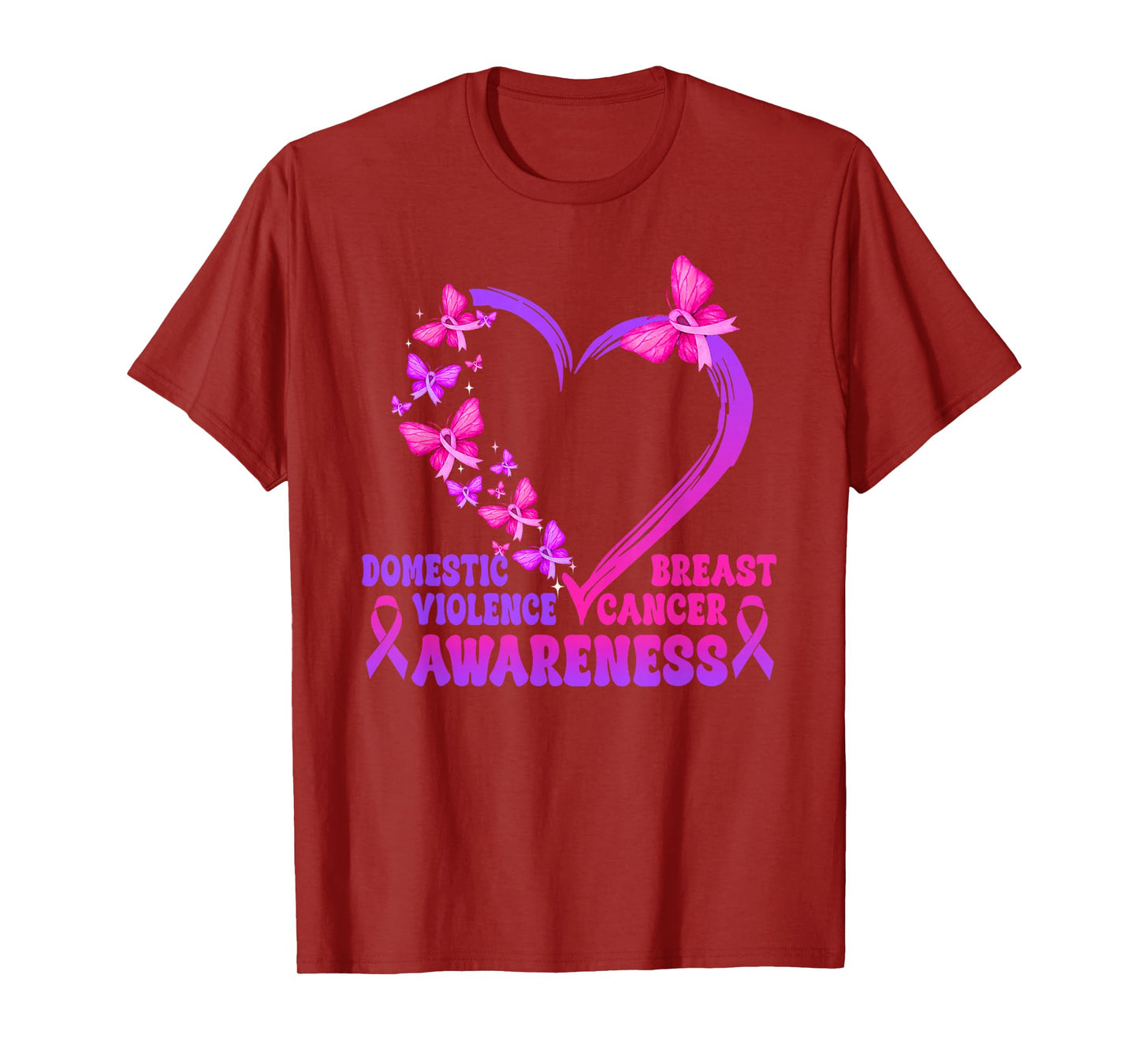 Breast Cancer and Domestic Violence Awareness Heart T-Shirt